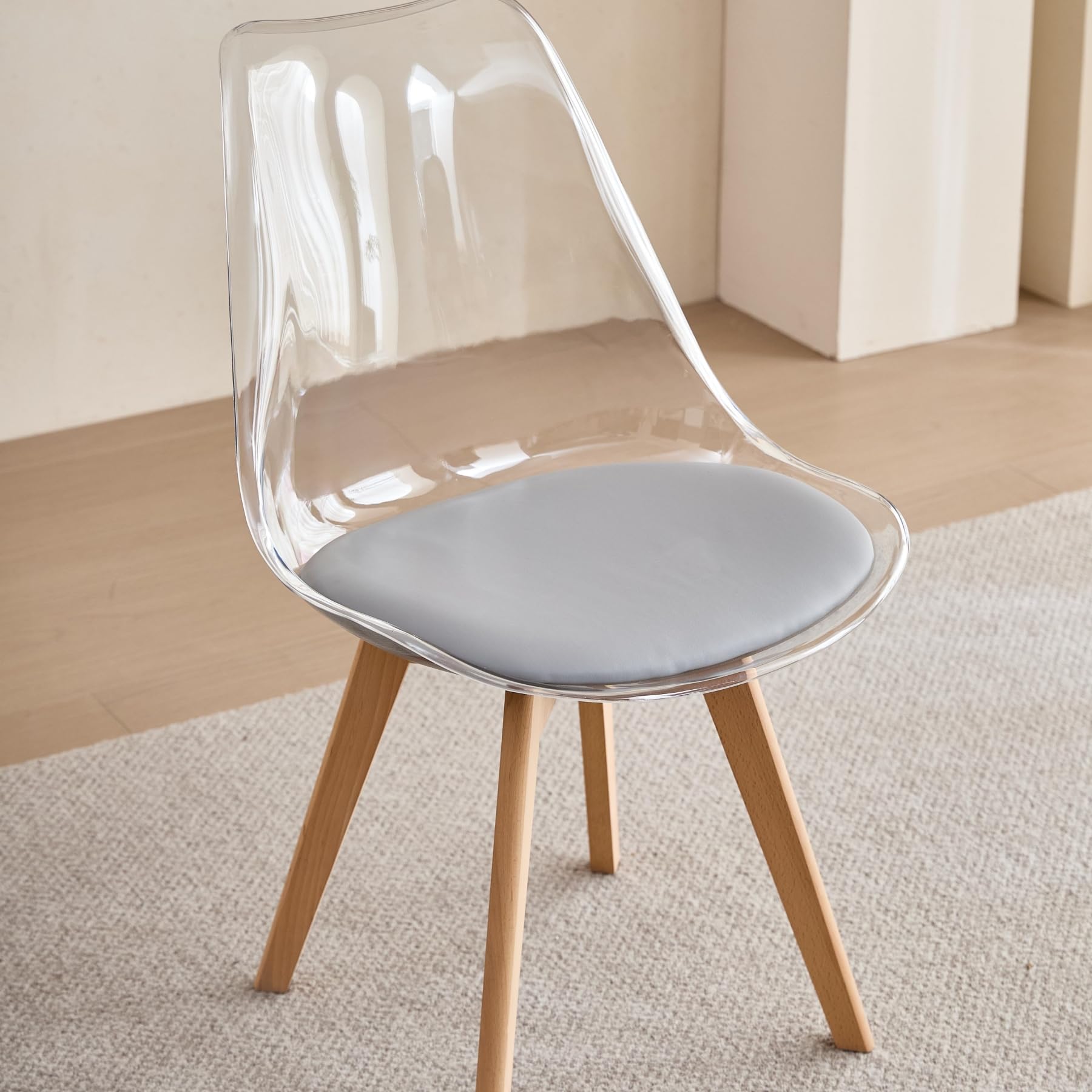 GrandCA HOME Tavolo da Pranzo con 6 Sedie, Tavolo da Pranzo Rotondo Moderno Bianco da 110 CM, 6 Sedie da Cucina Trasparenti Tulip, per Cucina, Soggiorno (Grigio)