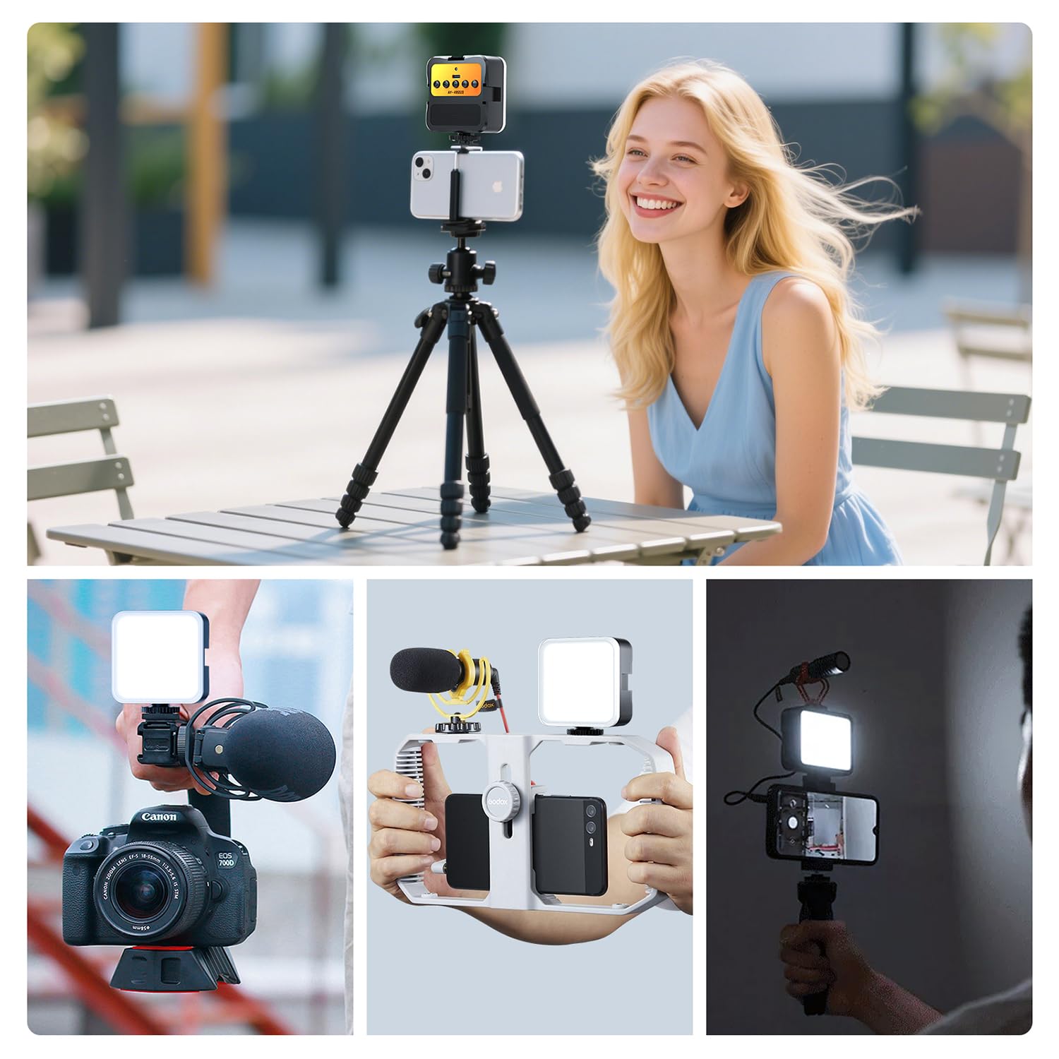 Lampe pour appareil photo avec support à sabot froid : Lumière vidéo LED couleur - 3200K-5600K+CRI95 Lampe pour appareil photo rechargeable, 3 supports à sabot froid pour DSLR/GoPro/Sony/Canon