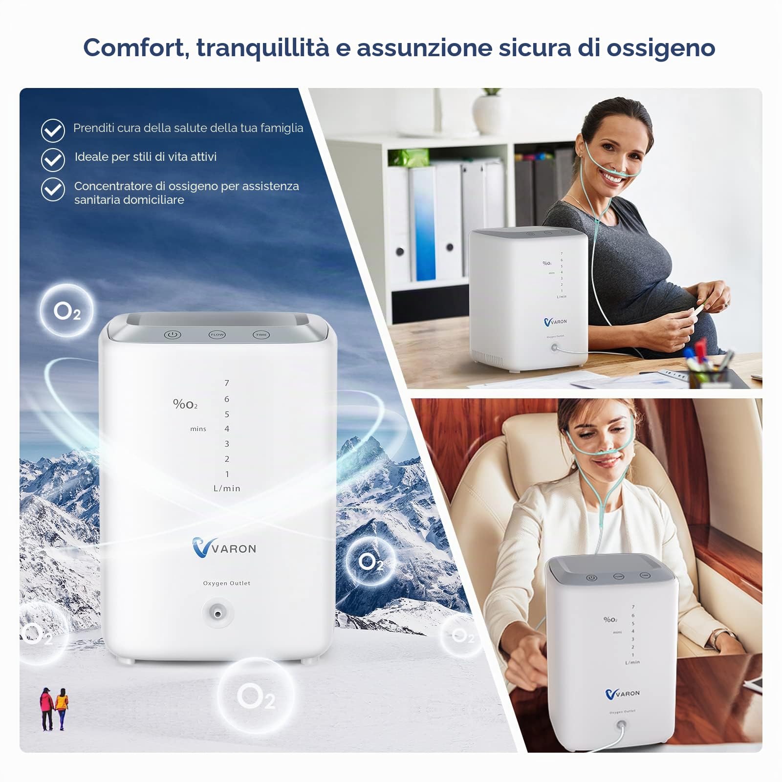 Concentratore di ossigeno regolabile 1-7 l/min ossigeno macchina ossigeno 30%-90% purezza, ossigeno per uso domestico, accessorio completo per emergenza