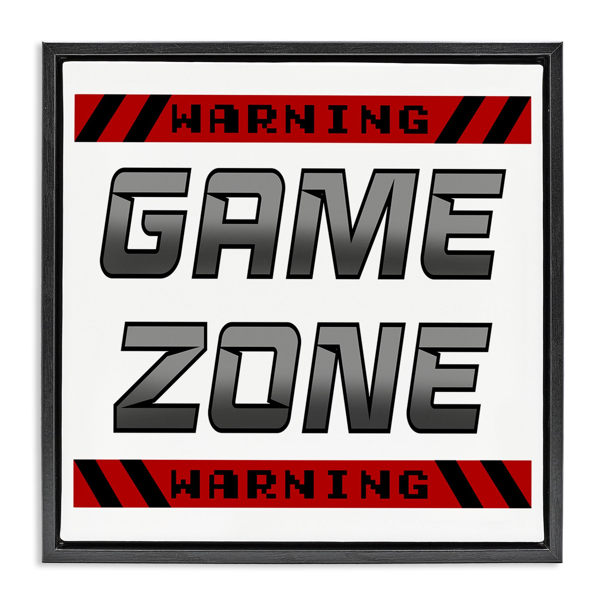 Stupell Industries Warning Game Zone Sign 'Game Zone Warning', Floating Frame Canvas Art, Black, 18 X 18 Inches, Easy To Hang And Sturdy, Made In Usa, By Marcus Prime