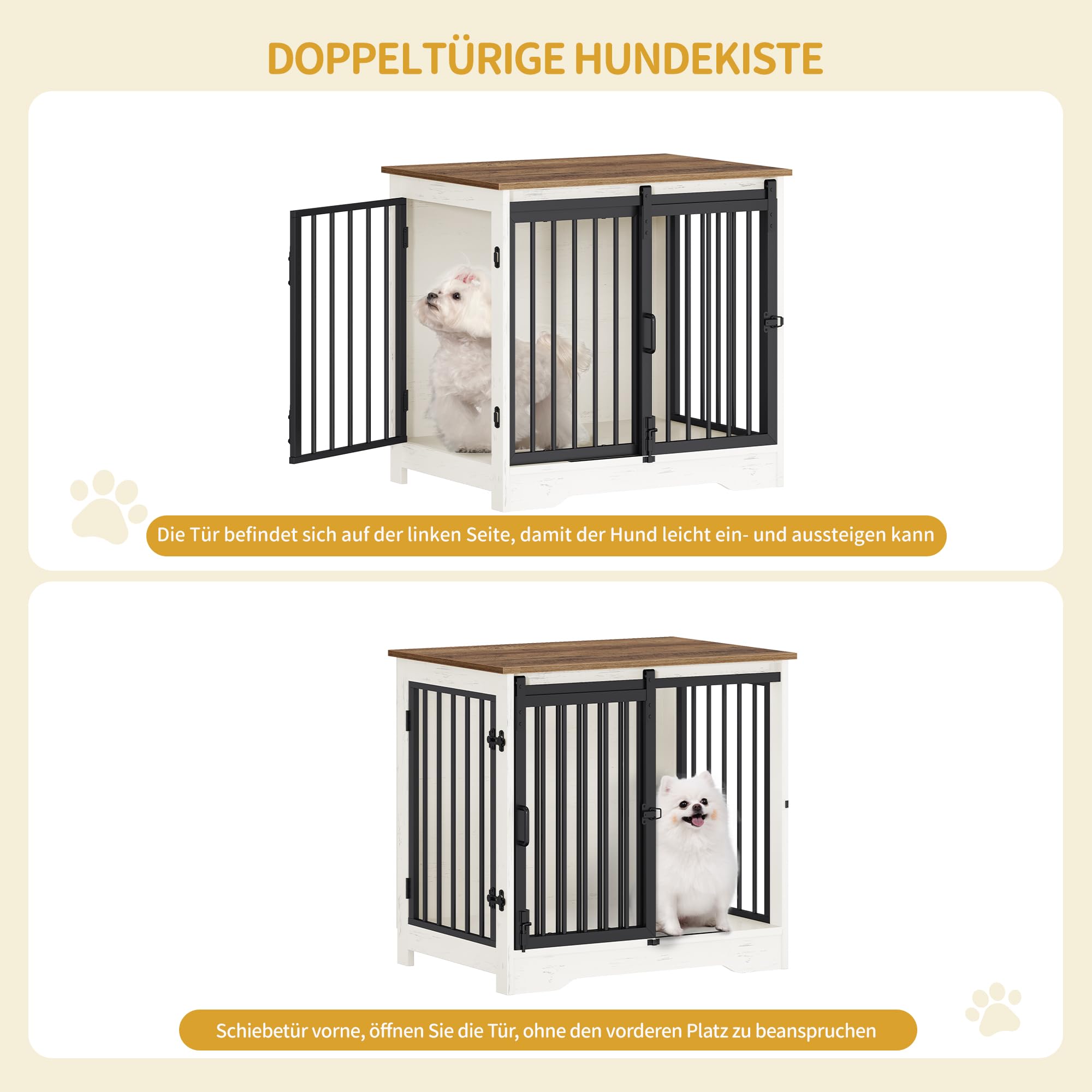 Hzuaneri Hundekäfig Möbel, 69 cm Hundebox, 2 Türen, Moderne Hundekäfig Indoor für kleine/mittlere/große Hunde, Beistelltisch, Hundebox für Zuhause 69 × 49 × 64,5 cm, Weiß Braun DFC84314B