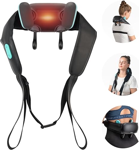 Masajeador de cuello y hombros con calor, masaje Shiatsu 4D inalámbrico para amasar, almohada de masaje para cuello, espalda, pierna, regalos para