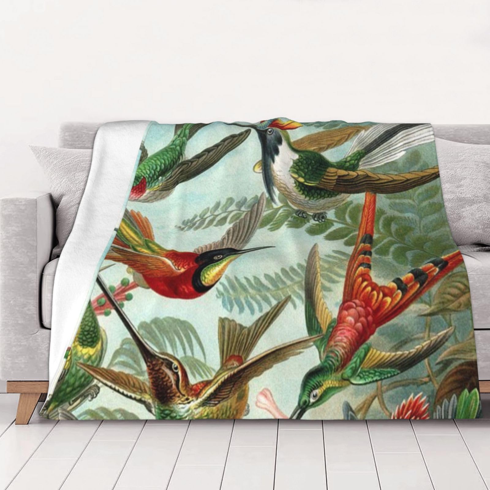 Couverture en flanelle colibris 200x150 cm douce et chaude pour lit et canapé