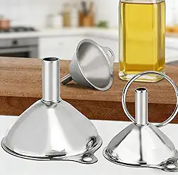 Conjunto de funil de aço inoxidável, 3 peças de funis de cozinha de grau alimentício grande, médio pequeno, com escovas de limpeza para encher garrafas, frascos, recipientes, ferramentas de