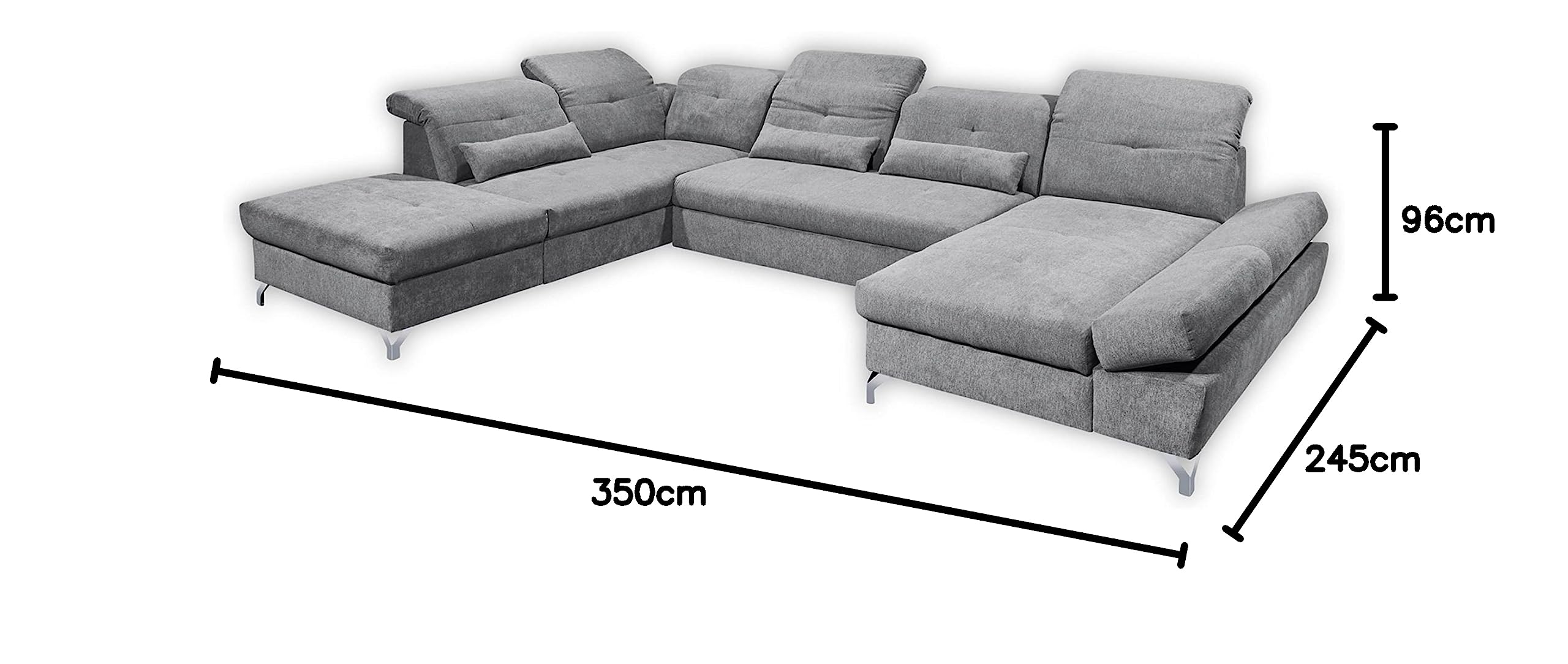 Stella Trading MELFI Wohnlandschaft in U-Form, Stoffbezug Schlamm - Ausziehbares Sofa mit Schlaffunktion & Bettkasten - 350 x 73 (96) x 245 cm (B/H/T)