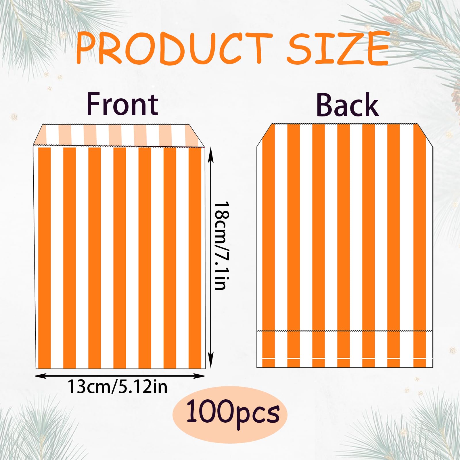POPOYU 100Pcs Small Stripy Paper Bags Orange,Treat Bags Small for Kids,Sweet Bag,5x7'' Candy Stripe Paper Bag for Kids Halloween Christmas Easter Wedding Party Treat Buffet Confectionery Stall - Image 2