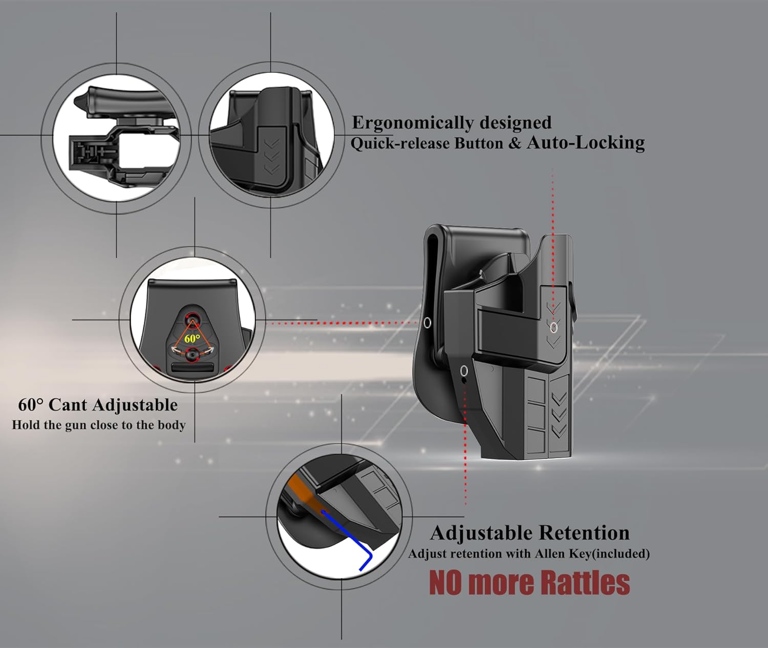 G43X MOS Holster for Glock 43X MOS, Glock 48 MOS, Glock 43X, Glock 43, Glock 48, Level 2 Retention Outside Waistband G43 Holster, Adjustable OWB Tactical Gun Holsters - Right Handed