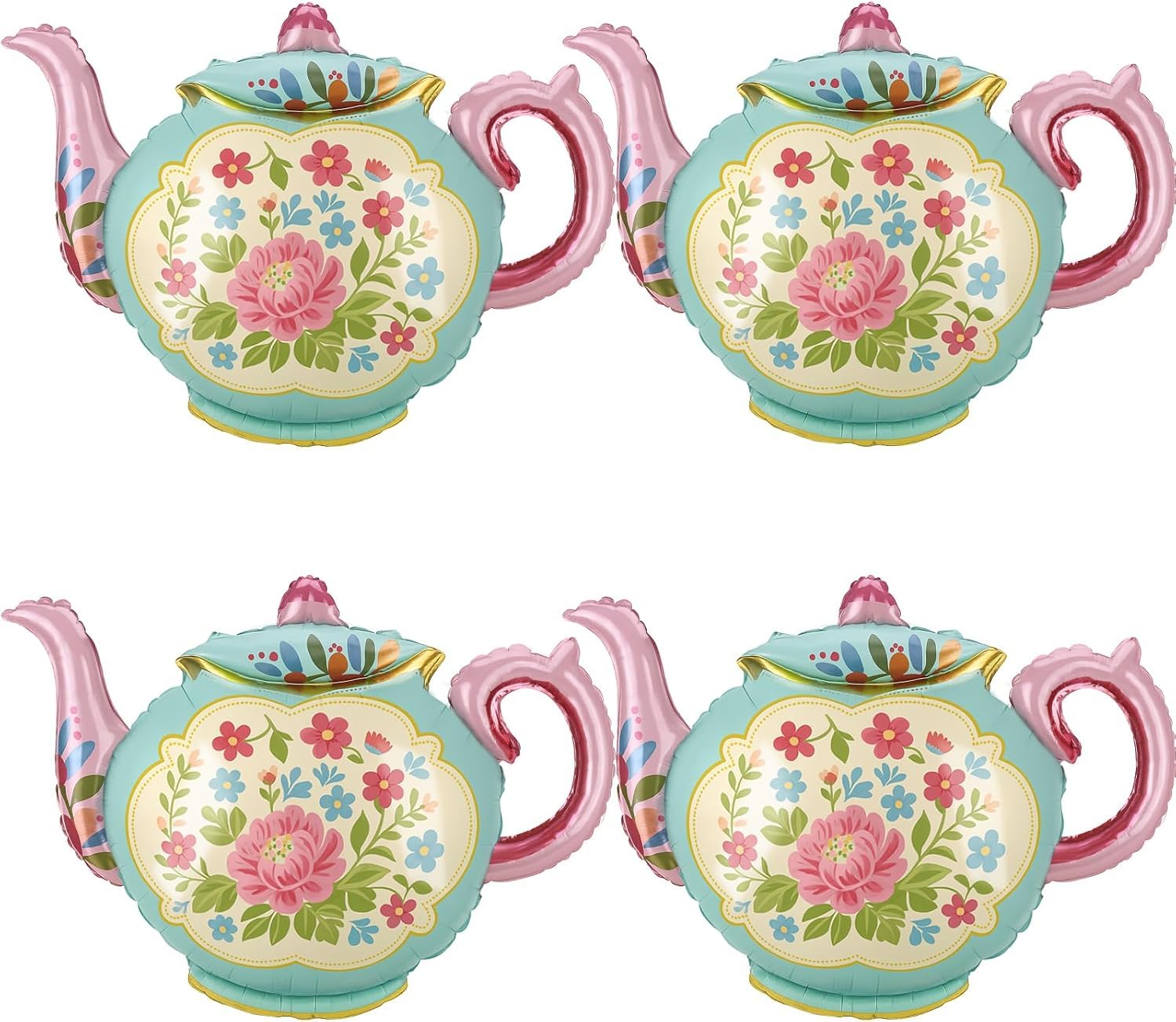 4 Pcs Tea Party Balloons, 35" Huge Teapot Aluminum Foil Balloons for Birthday, Baby Shower, Wedding, Bridal, Engagement, Bachelorette, Princess, Let's Par Tea Garden Party Decorations Supplies