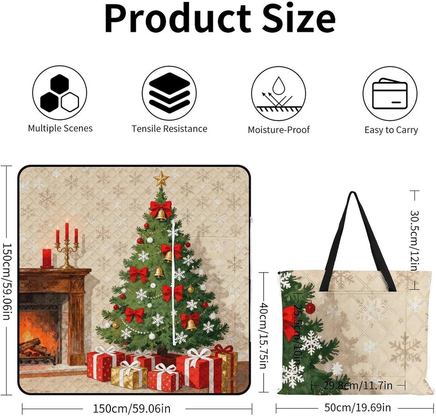 Fire Warming The Tree Bright Picnic Blanket with Zipper Water Resistant Sand Free Picnic Mat Washable Foldable Easy Carry Beach Blanket for Lawn Beach Hiking Camping