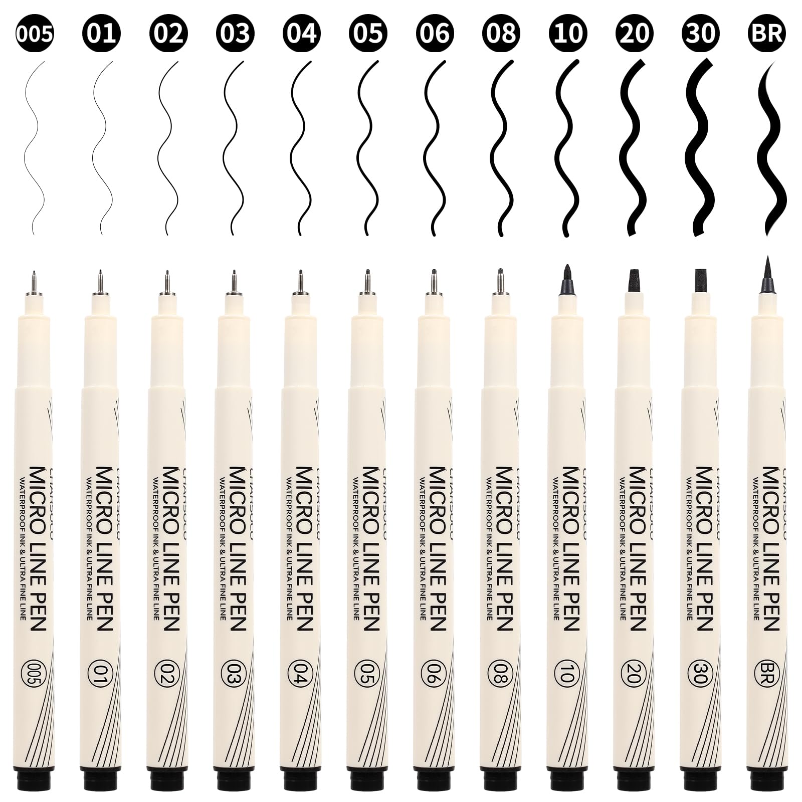 Black Micro Pens Set - 12 Sizes (0.23mm to 5mm), Waterproof Archival Ink, Fine Point Pens for Artists, Illustrators, Sketching, Anime, Manga &amp; Technical Drawing