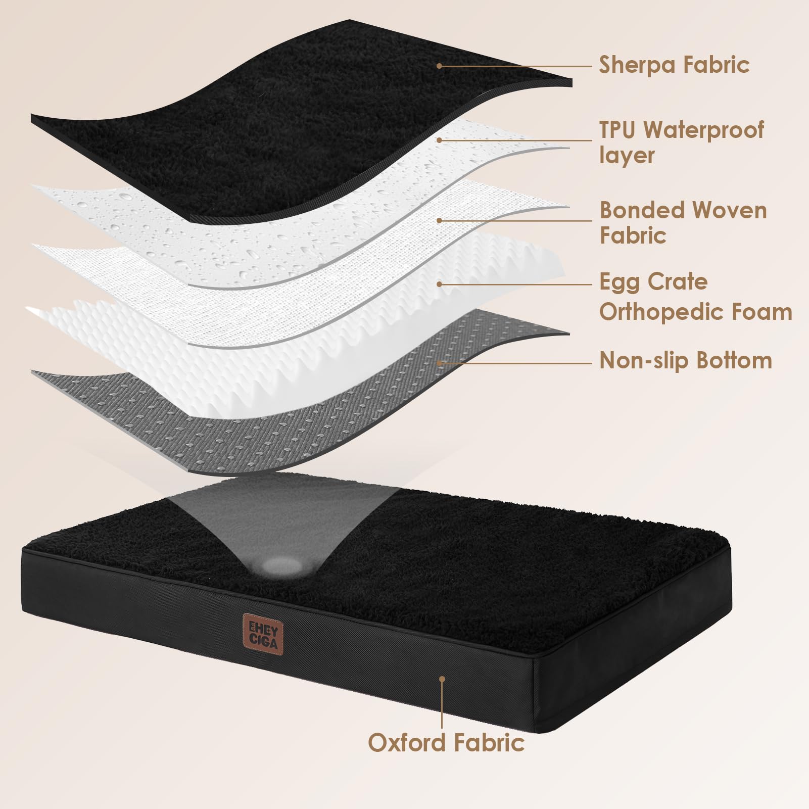 EHEYCIGA Cuccia Cane Interno Taglia Grande XL, (112L x 81W cm) Ortopedica Cuscino per Cani, Cuscino Cane Sfoderabile e Lavabile, Ortopedico Lettino per Cani, Orthopedic Dog Bed, Nero