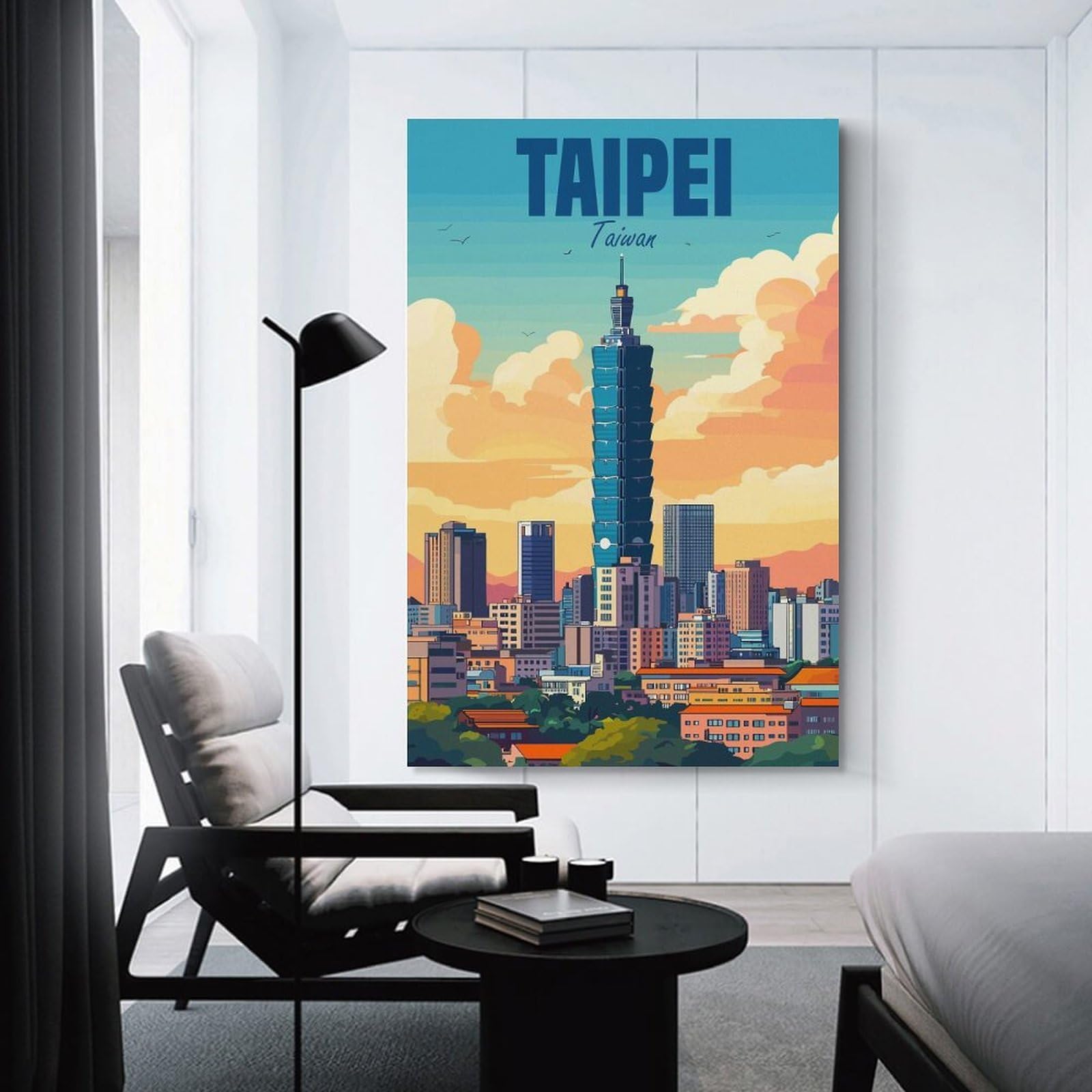 Junmoney Taipei Taiwan City Room Decor Wall Art, 24x36inch(60x90cm), for Gallery Wall Decor And Room Displays, Decorative Artwork with Flexible Styling
