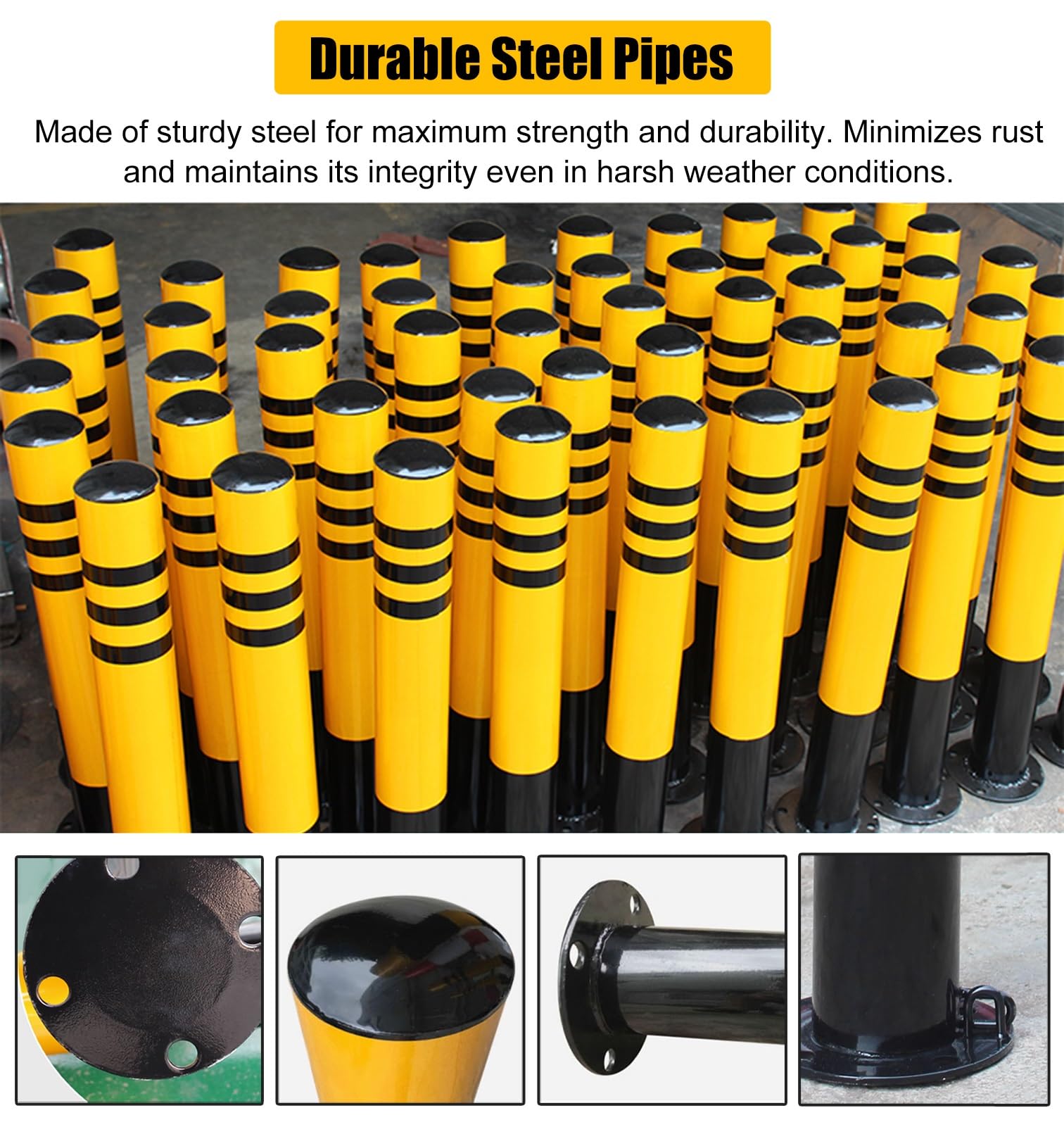 Generico Bollard Removable Reflective Safety Barrier Pole, Metal Tube for Traffic Control, Includes Bolts And Lock, Ideal for Garage And Sensitive Areas
