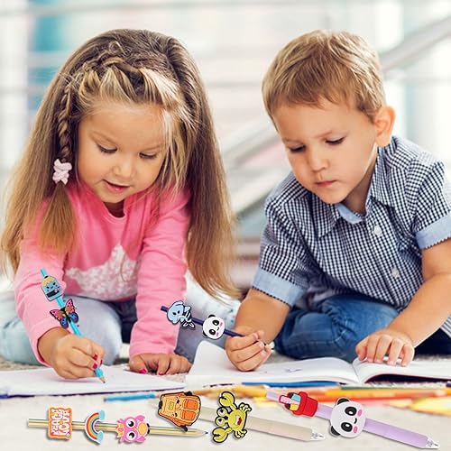 Miniatura 6 de WSICSE 50 adornos de PVC para lápices, decoración para niños, con caja de regalo, clip de lápiz, accesorios de decoración para el día de San