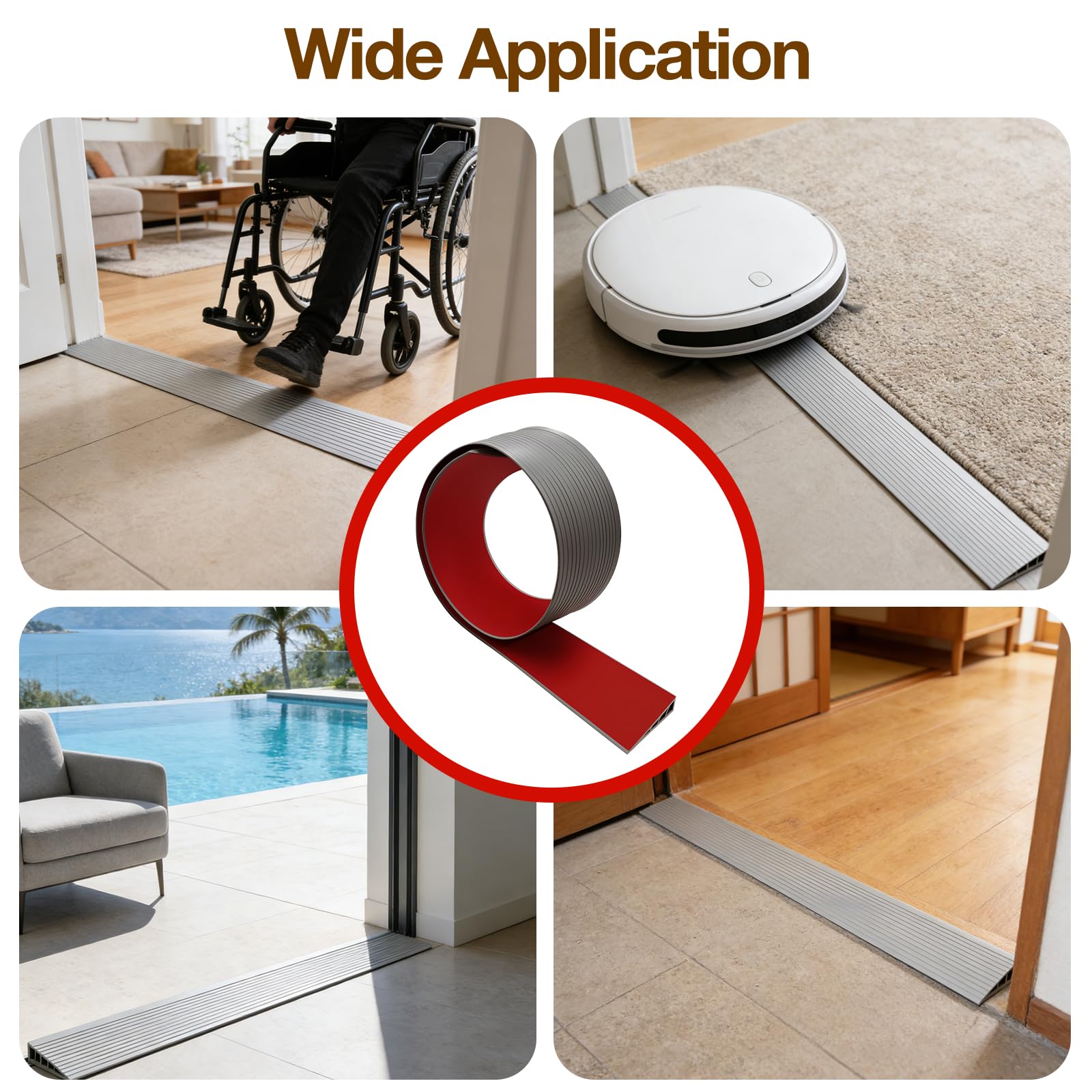 Rampa di soglia,100×8×2cm, rampe di soglia, rampa per sedia a rotelle in PVC, profilo di transizione, autoadesiva, rampa di soglia per robot aspirapolvere, passeggini, deambulatori o monopattini