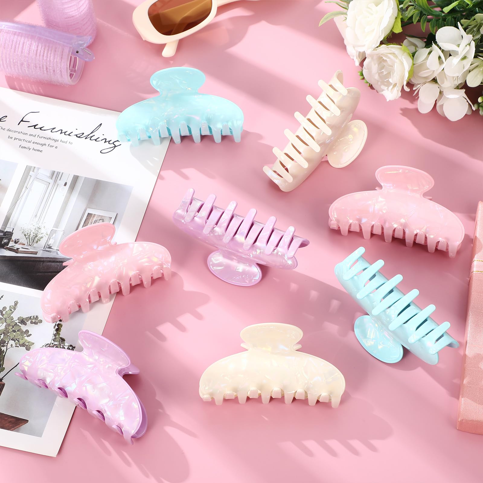 16 fermagli per capelli grandi in acrilico, per donne, regalo di Natale e compleanno, alla moda, in stile francese, carini, accessori per capelli, antiscivolo, per spessi e sottili (9 cm