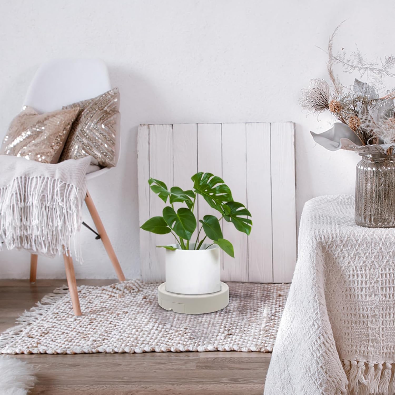 HANABASS 2pcs Rolling Flower Pot Tray Wheels Detachable Water Drawer for Easy Plant Care Round Planter Base for Indoor and Outdoor Use Diameter