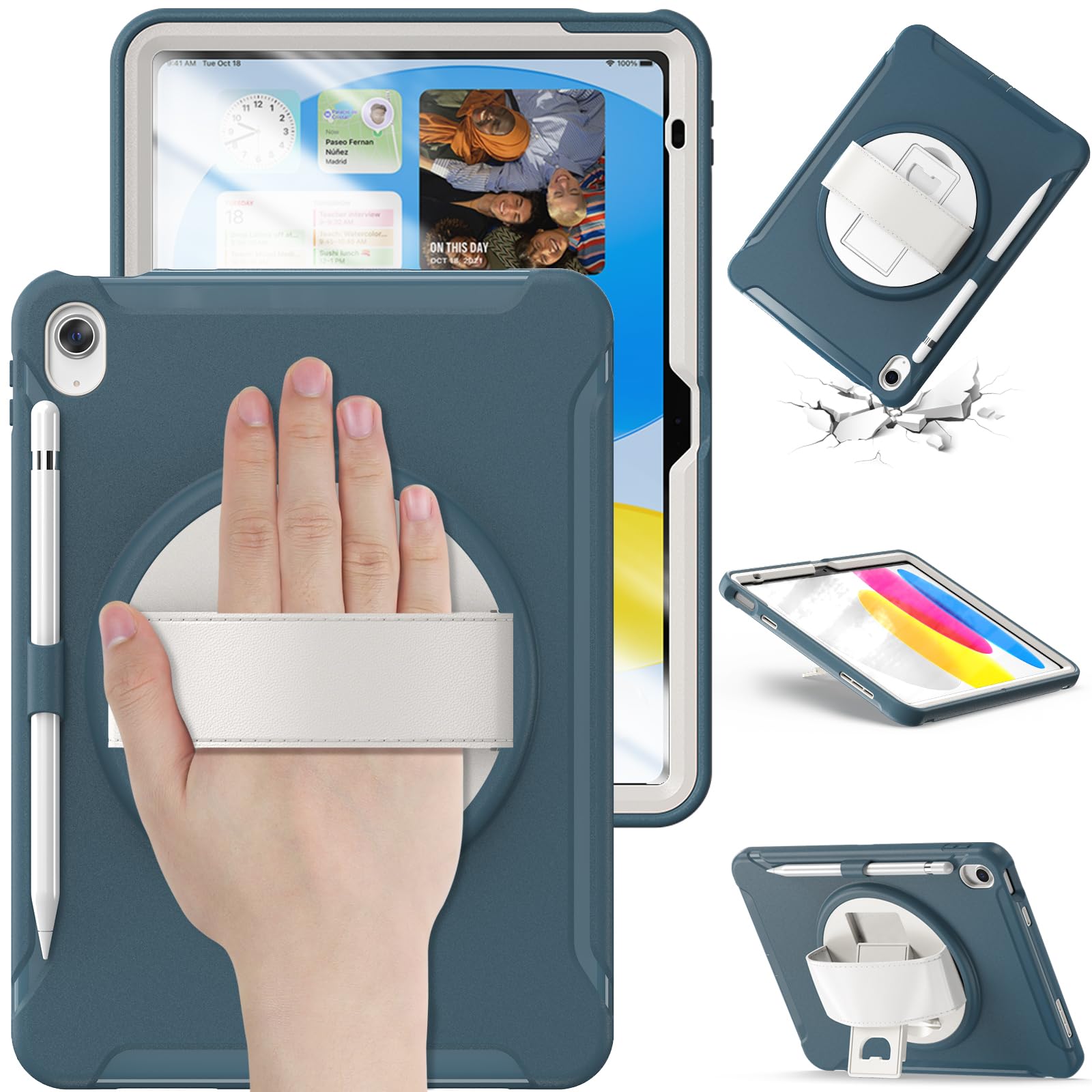 Coque iPad 10 antichoc de 10.9 pouces modèle 2022 avec support rotatif bleu - 8