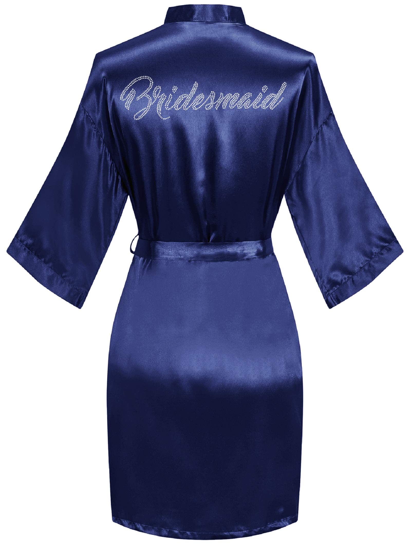 goodmansam Women's Silky Robes One Size Silver Rhinestones Bride Bridesmaid Sleepwear for Wedding Party Getting Ready
