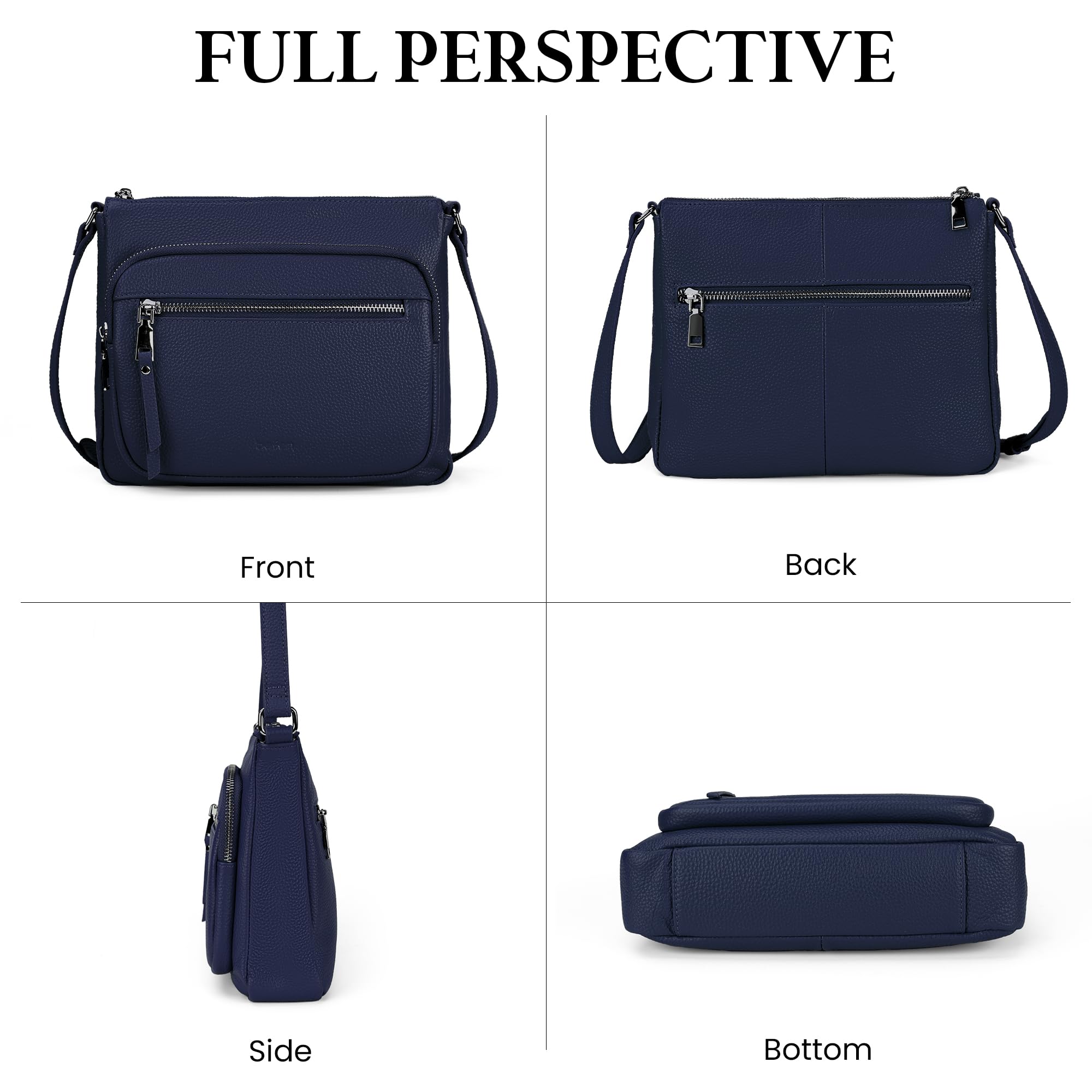 befen Borse a tracolla in vera pelle da donna di medie dimensioni con blocco RFID, borsa in pelle da donna con tasche multiple con cerniera