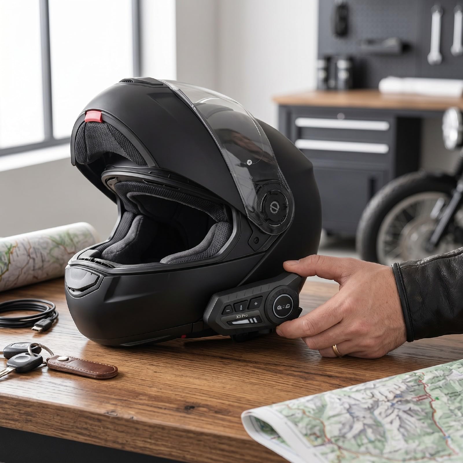 Auricolare Bluetooth per Moto Design Durevole Multifunzionale per Uso Esterno Batteria IPX6 Impermeabile da 15 Ore