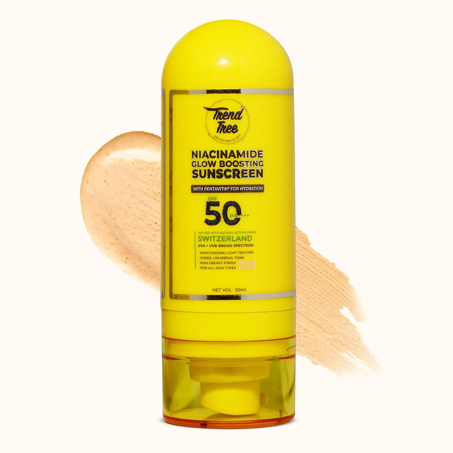 TRENDTREE® Glow-Enhancing Tinted Sunscreen SPF 50 PA++++ with Niacinamide & Kakadu Plum | Lightweight Hydrating Gel | No W...