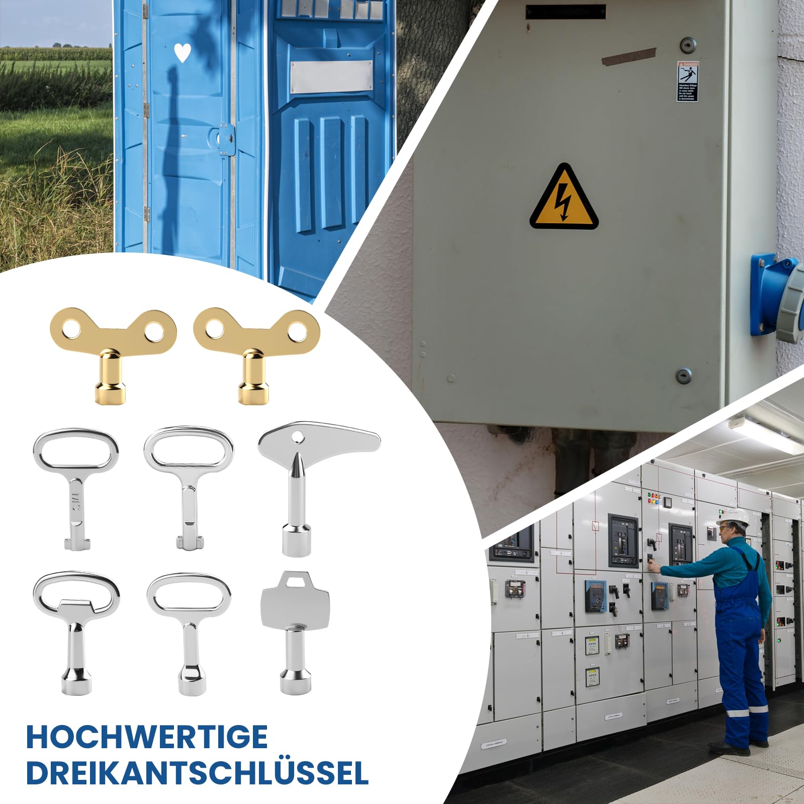 Funtery 10 Stück Universalschlüssel Wasserhahn Schlüssel, Dreikantschlüssel Vierkantschlüssel und Rundschlüsseln, 4 Kant Schlüssel, Schaltschrankschlüssel für Elektrische,Wasserhahn