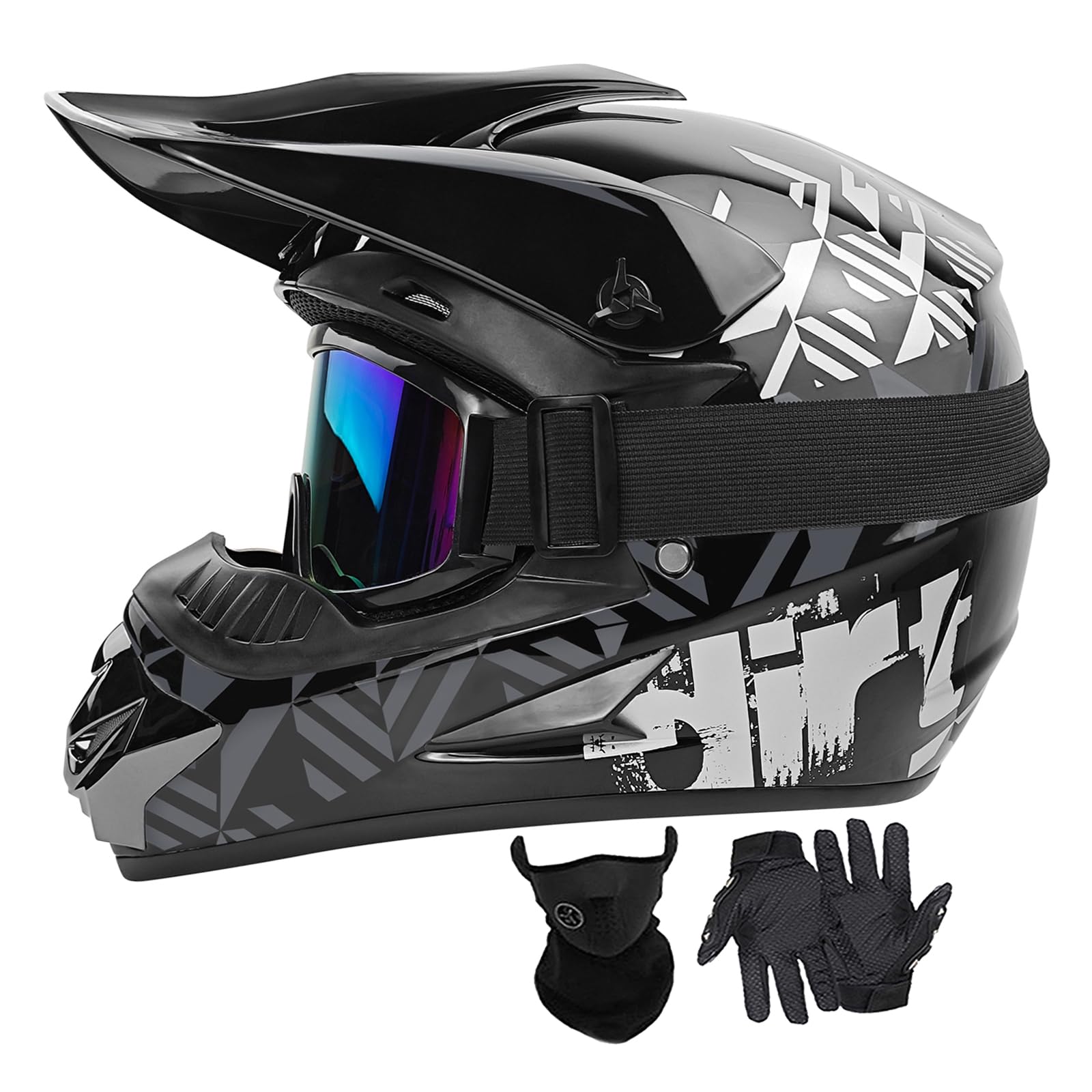 Youth Dirt Bike Helmets DOT Approved Fashion Kids Motocross, ATV, Off-Road, Four Wheelers, BMX Motorcycle Bike Helmets (Goggles Gloves Faceshield)
