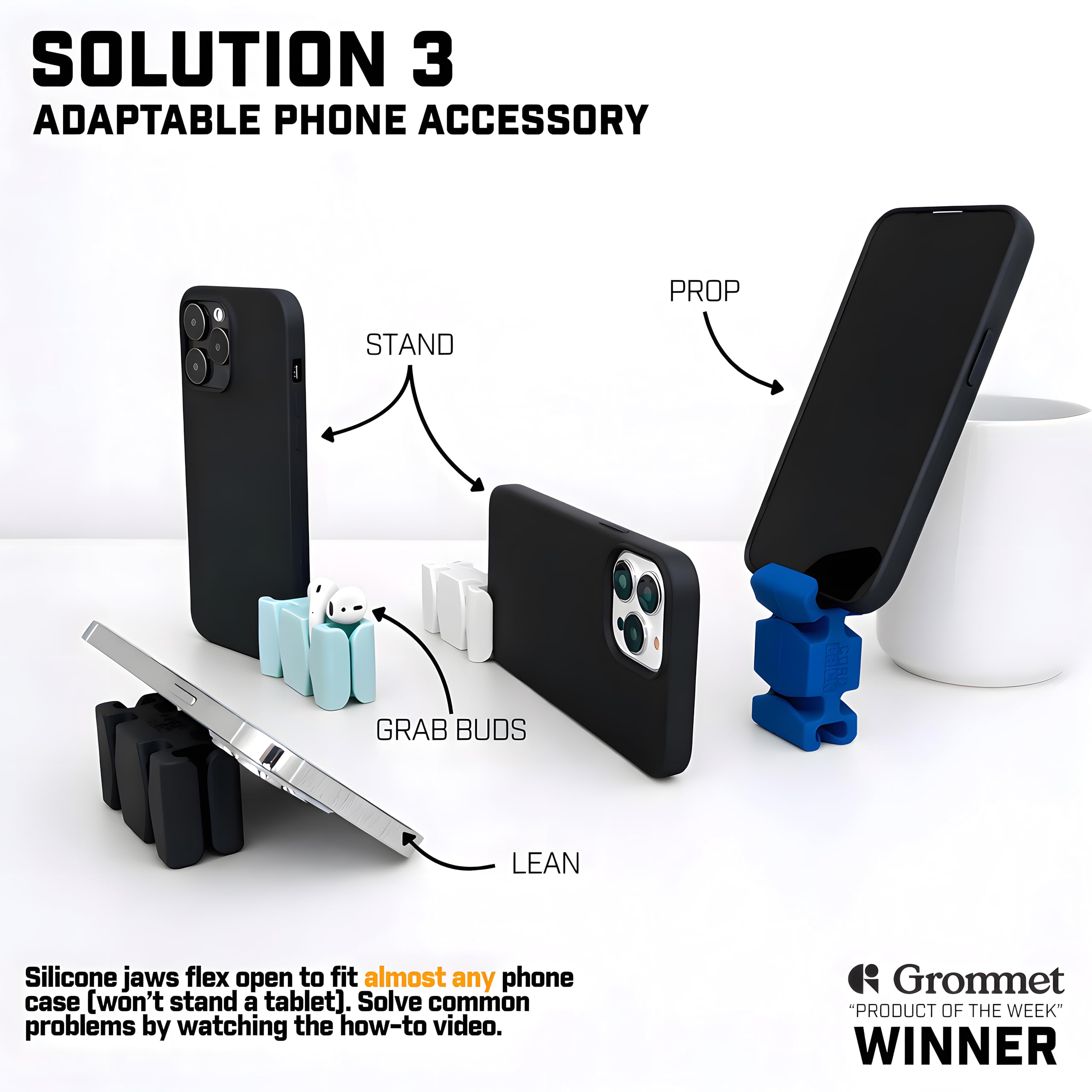 CORDBRICK Supporto ponderato per comodino, scrivania, viaggi, strumento di gestione dei cavi, accessorio per telefono, calza della Befana, regalo riutilizzabile (confezione da 1, blu)