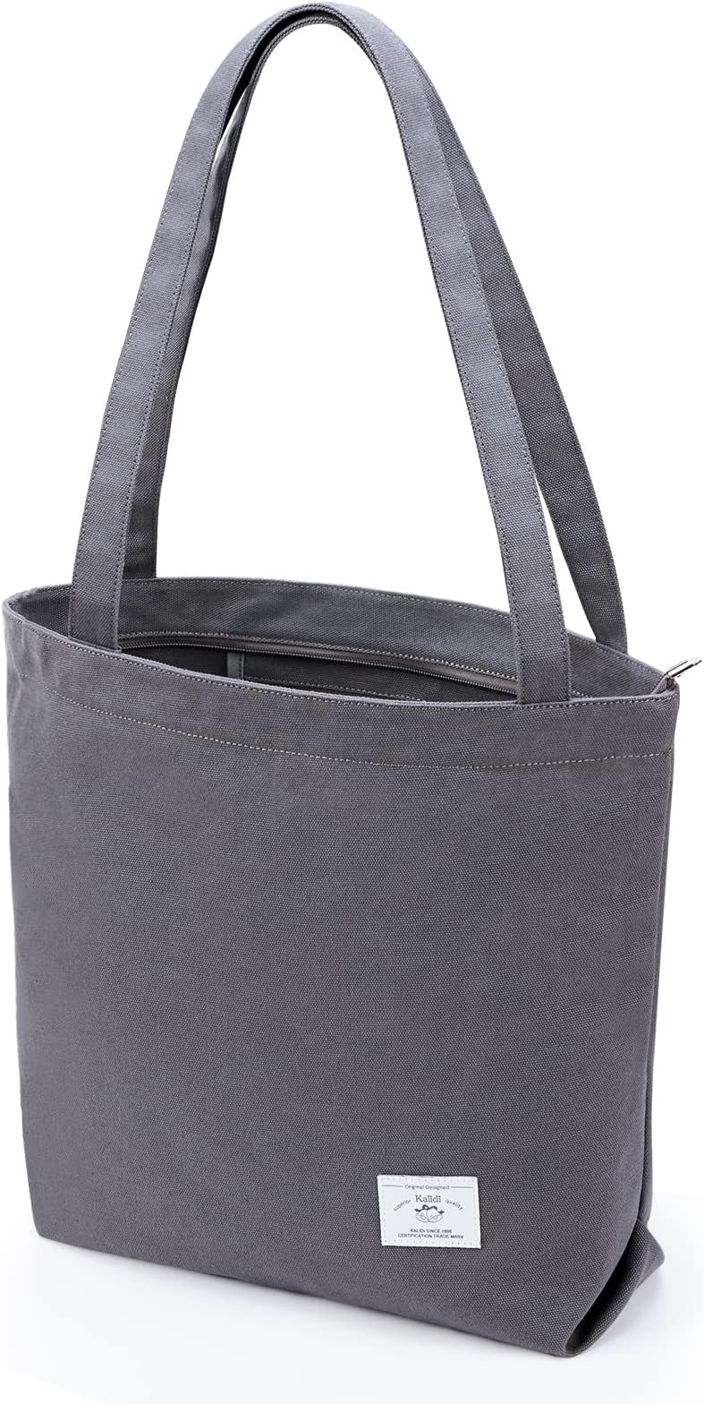 KALIDI FANCY FORESTKALIDI Women's Canvas Tote Bag Vintage Shoulder Bag Canvas Tote Purse with Zipper Pockets Simple Work Bag, Grey