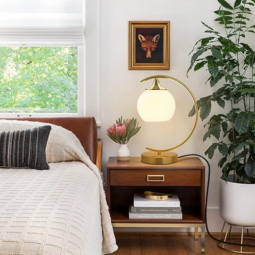 Miniatura 6 de BOKT Lámpara de mesa moderna con forma de globo de mediados de siglo, lámpara de mesa de vidrio dorado nórdico de diseño simple lámpara de
