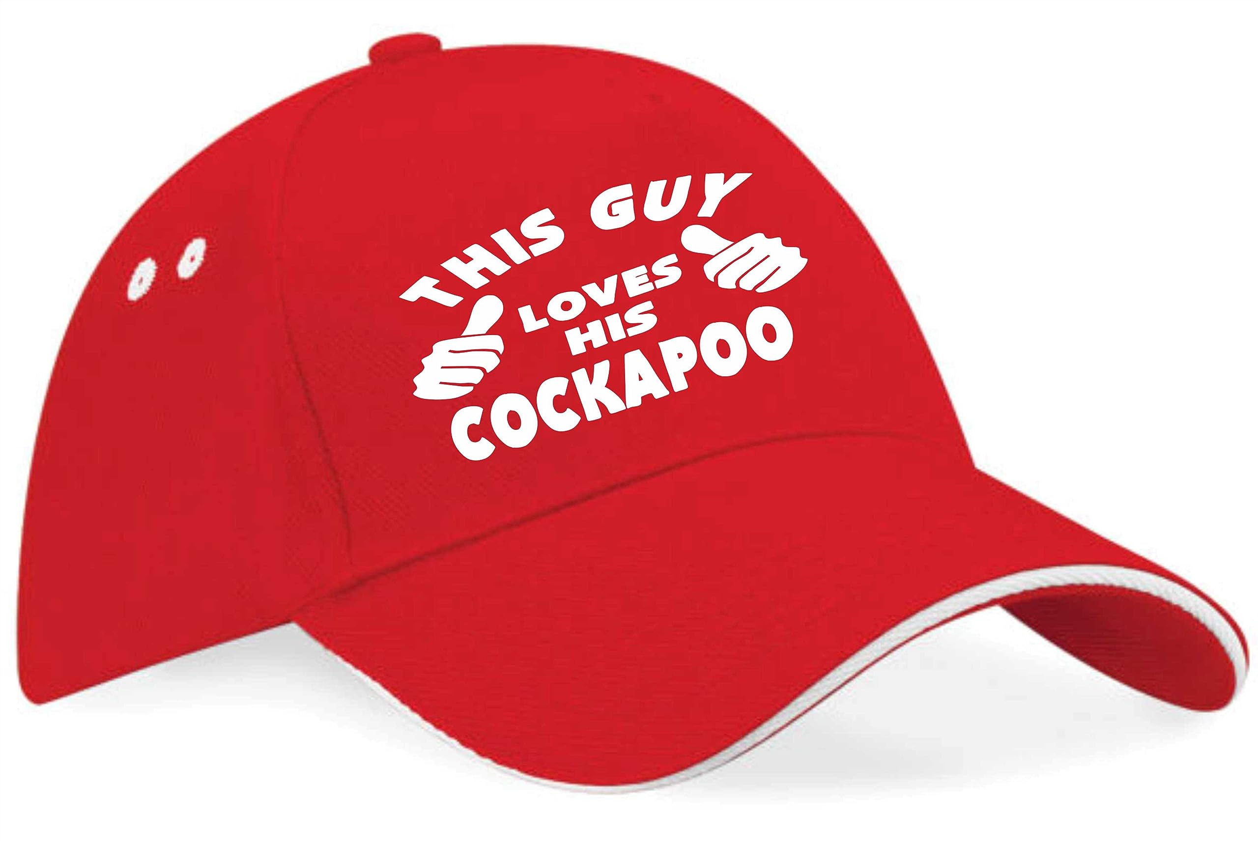 Print4U This Guy Loves His Cockapoo Baseball Cap Dog Lover Birthday Gift Men Red
