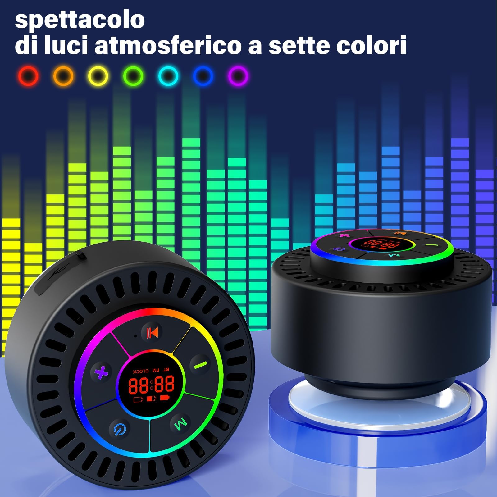 Cassa Doccia Bluetooth 5.3 Con Luce RGB - IP7 Impermeabile, 8 Ore Autonomia, Vivavoce, Nero - Foto 2
