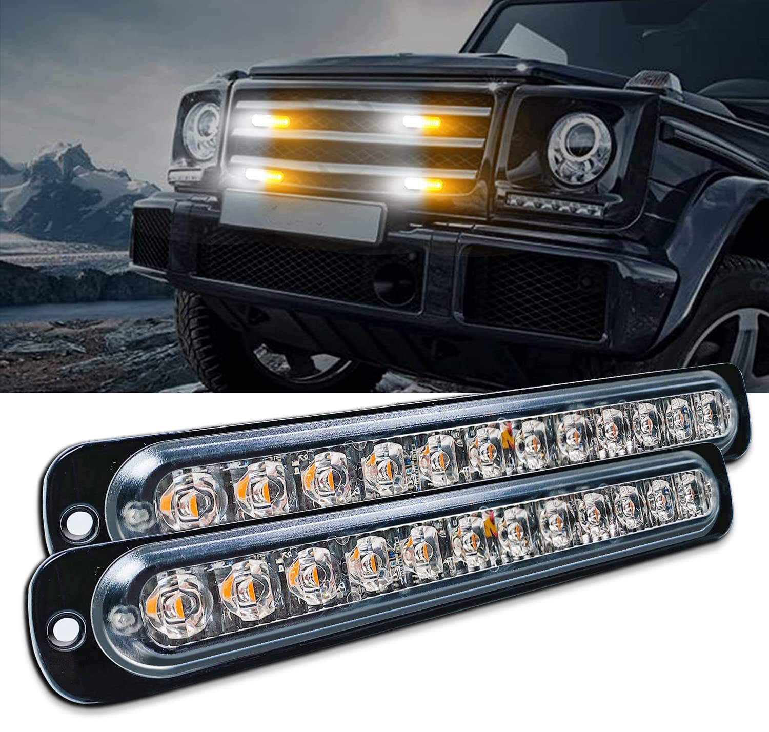 PICAA 10 piezas Luces de Advertencia de Emergencia de Color Ámbar de 12 LED, Barra de Luz Estroboscópica Intermitente Peligro 12V 24V para Coche Offroad Camión