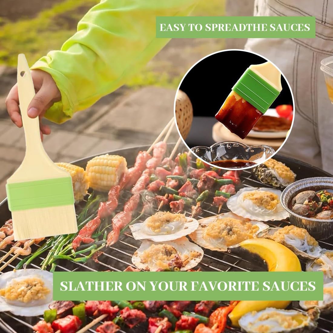 3 Pcs Spazzola Barbecue, Pennello Cucina, Pennello per Pasticceria Resistente al Calore, Pennello da Olio, per l'Applicazione di Marinate e Pasticcini, Forno, Cucinare, Grigliare Salsa