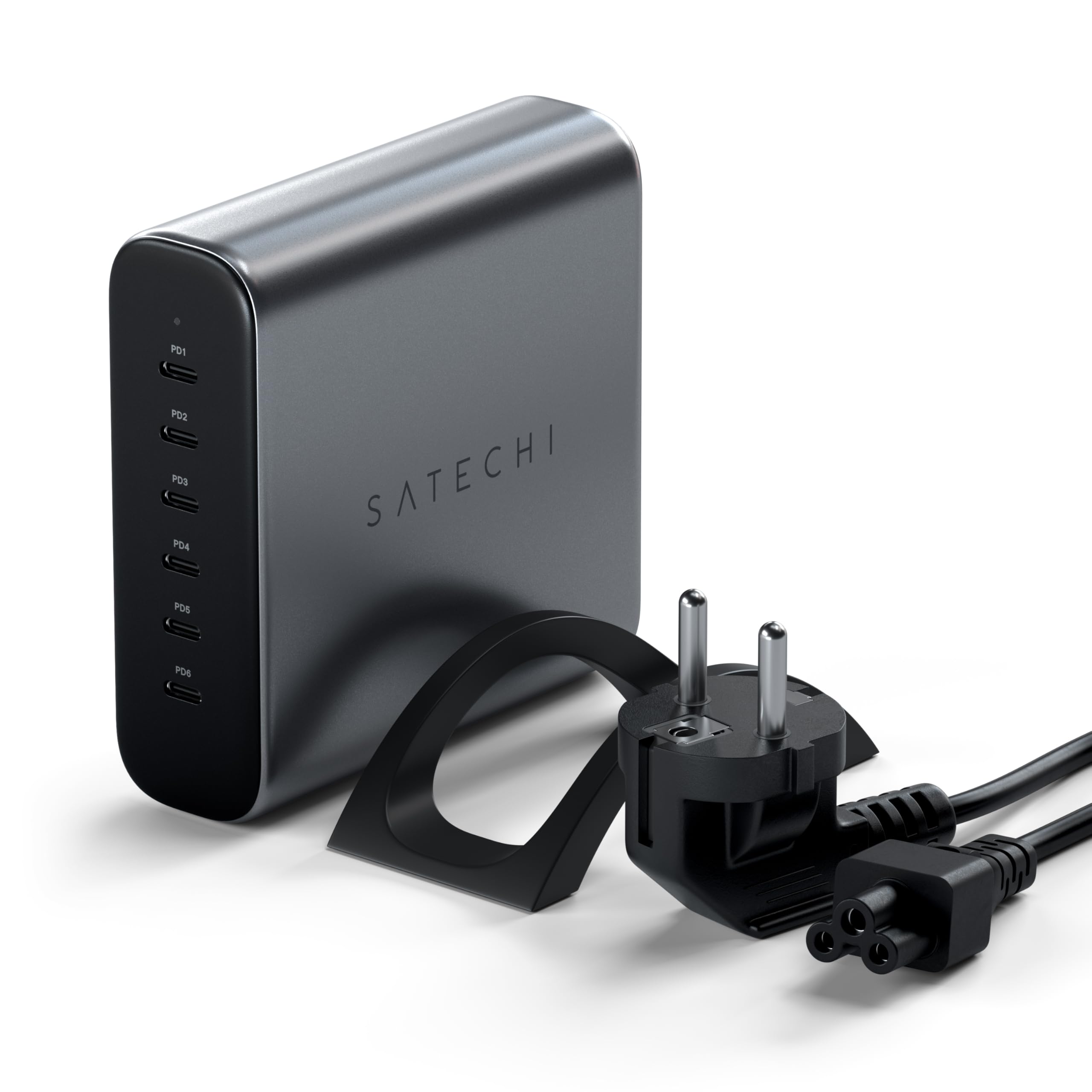 SATECHI 200W Chargeur USB C GaN avec 6 Ports USB-​C (2X PD 3.1 et 4X PD 3.0), Station de Charge Rapide Intelligente et Sûre pour MacBook, iPad, iPhone, PC Portable, Thunderbolt et Plus