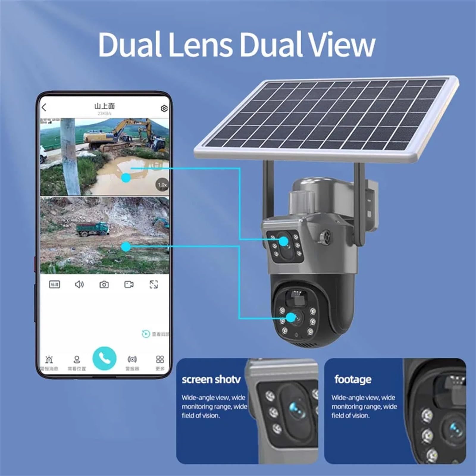 Kamera monitoringowa, 4K 8MP kamera słoneczna z dwoma obiektywami bezpieczeństwo zewnętrzne kamery monitorujące z panelem słonecznym wykrywanie człowieka 4G SIM kamera PTZ CCTV, Bezpieczeństwo, Zabez