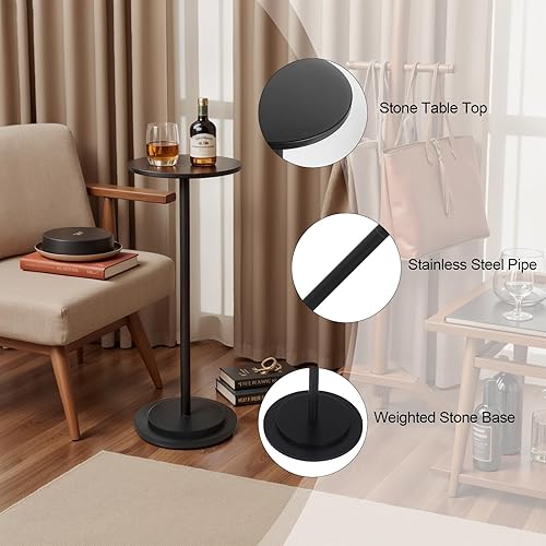 Miniatura 4 de Mesa de bebida redonda de piedra de alta calidad, mesa auxiliar con base de mármol resistente, mesa auxiliar de cóctel para sala de estar, mesa