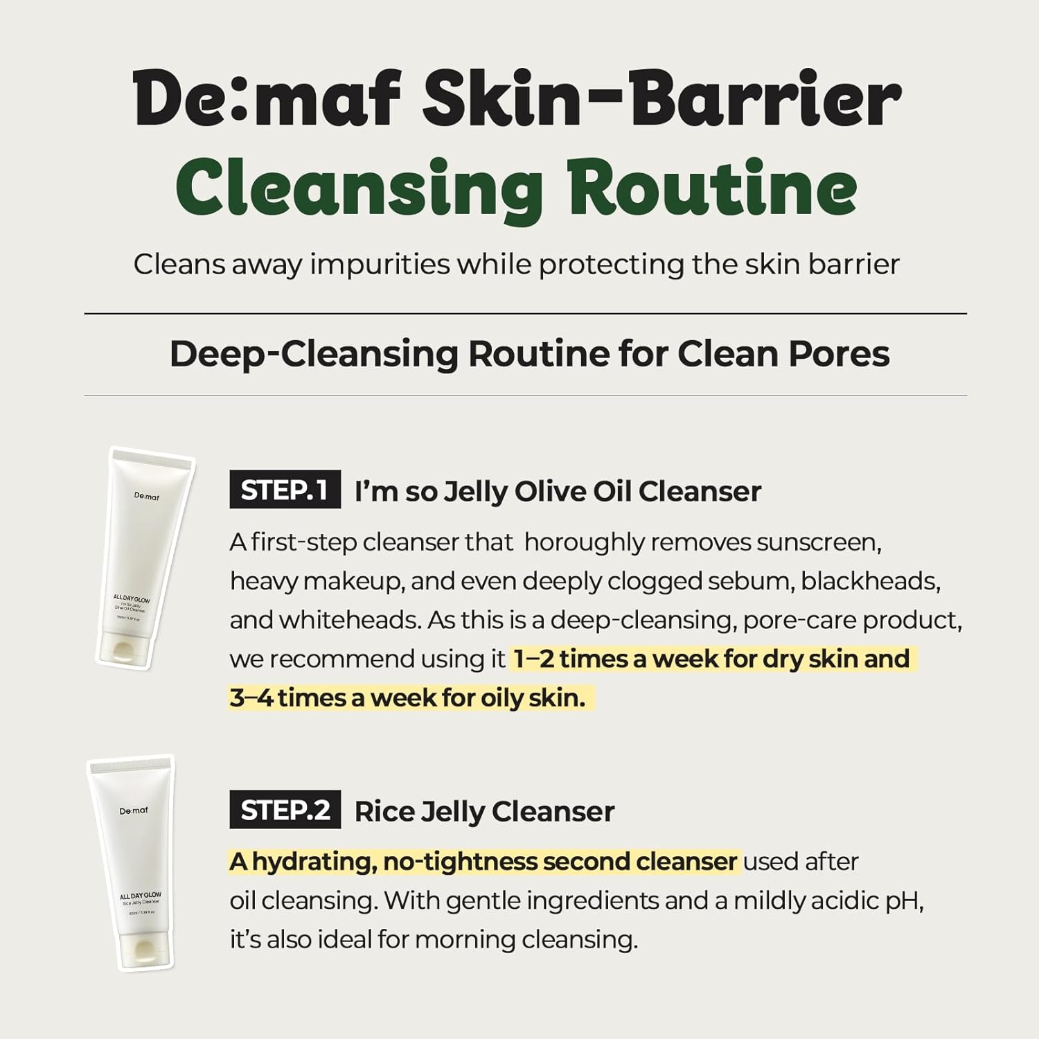 De:maf All Day Glow I'm So Jelly Olive Oil Cleanser(Tube), 76.8% Olive Oil, Jelly-like Makeup Remover for Pore Cleanse, Suitable for Sensitive Skin, Korean Skincare (150ml, 5.07, Fl Oz)