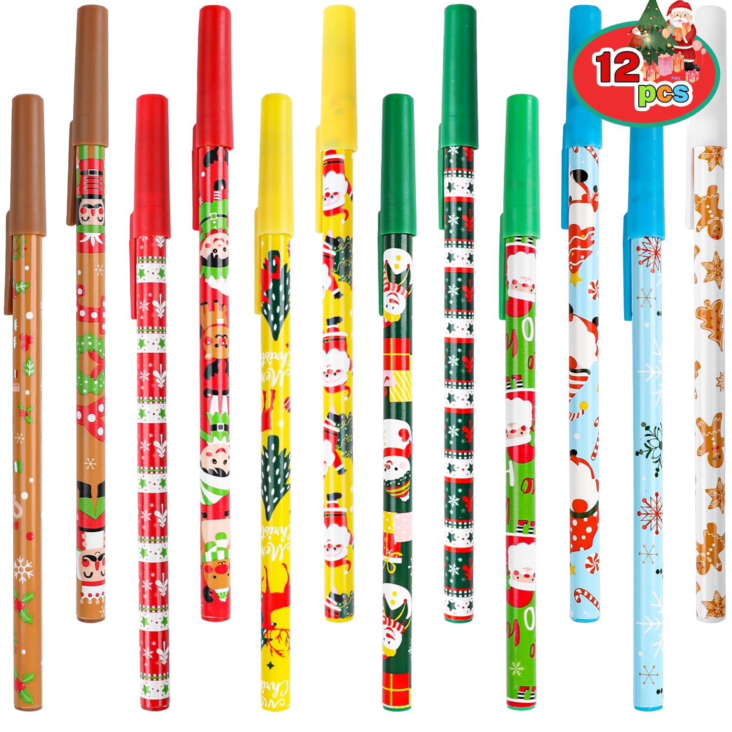 SULOLIBlack Biro Pens,12PCS Christmas Black Biros Black Ballpoint Pens Home School Office Stationery Supplies