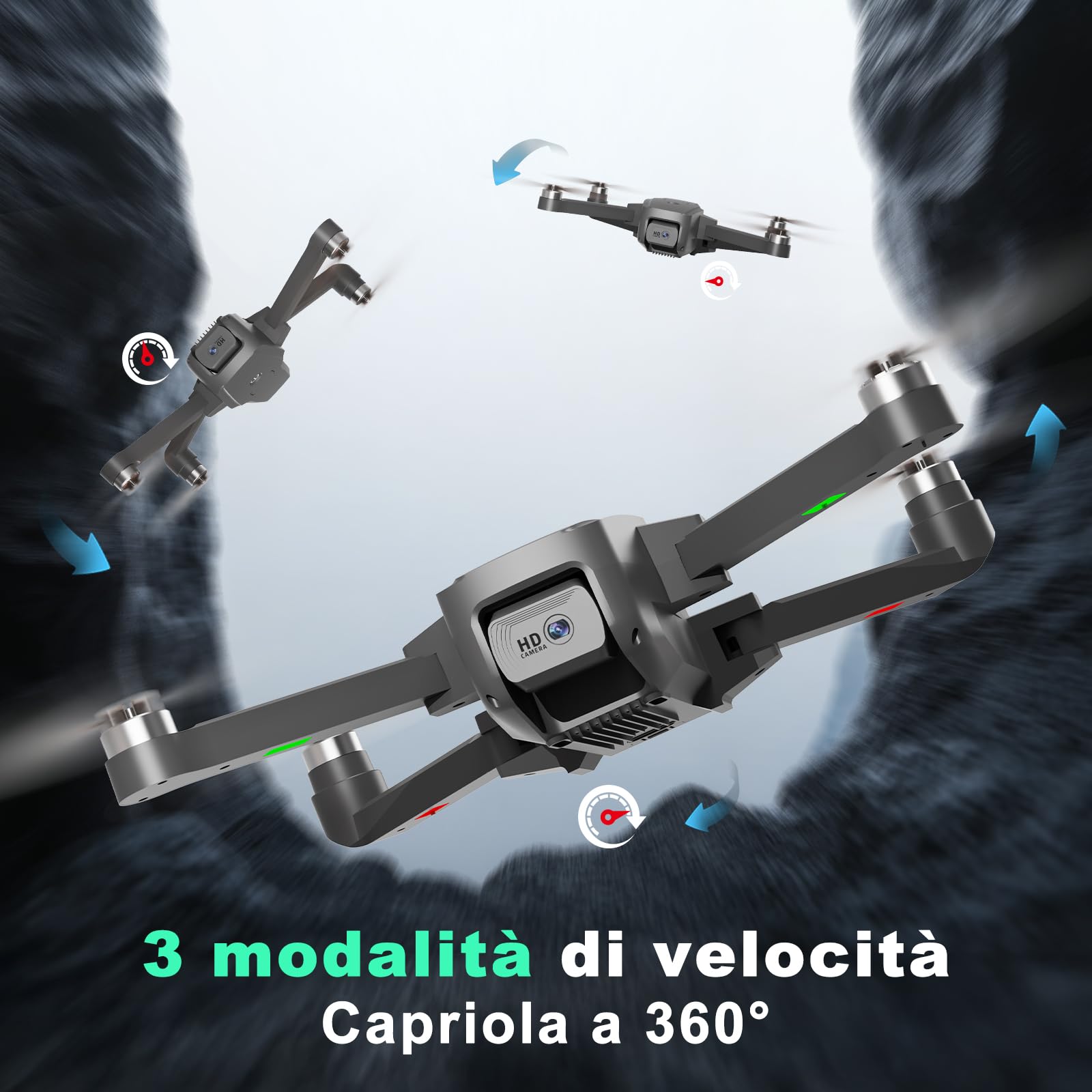 Drone con Telecamera Droni Pieghevoli per Adulti Principianti Motore Brushless Protezione dal Vento Livello 4 Velocità Massima di Volo 40 KM/H Telecamera 1080P Motorizzato Regolabile FPV RC Quadcopter