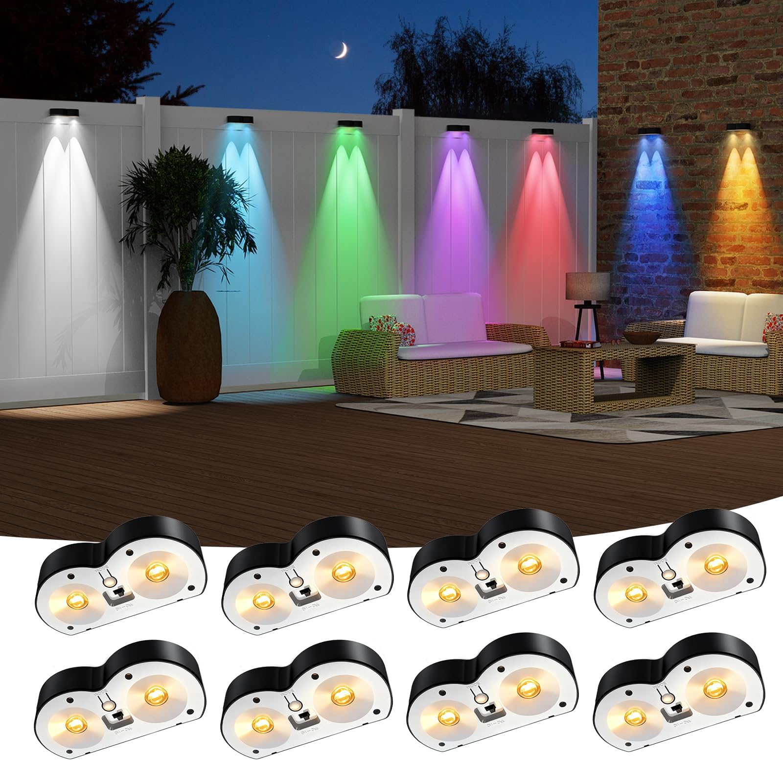 ZSYIQIXI Solar Fence Lights Outdoor,10 Colors & RGB Changing Solar Lights for Fence,Ip65 Waterproof Outdoor Lights for Pool,Deck,Patio,Porch,Stairs,Holiday（8P）