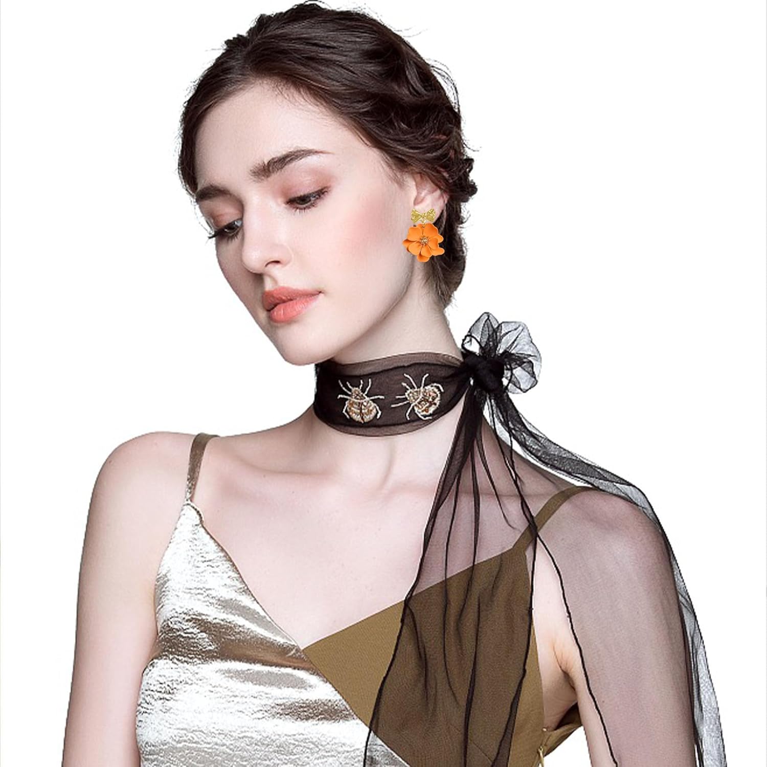 Boho Matte Flower Statement Stud Earrings with Gold Bow Floral Bud for Women Sister Mom Lover Earring - Image 3