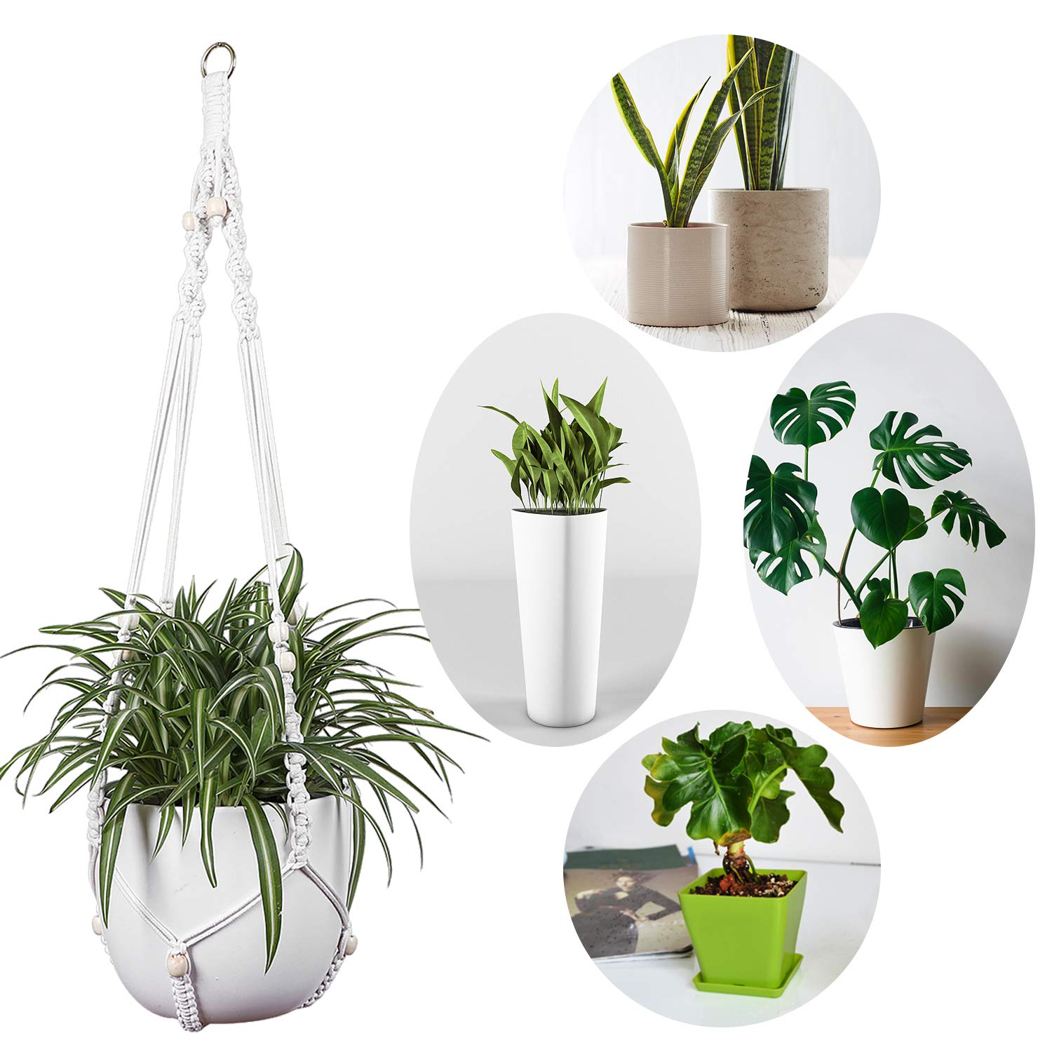 ALLADINBOX Makramee-Pflanzenaufhänger – 101,6 Cm, Baumwollseil Mit Perlen, Für Töpfe Bis 25,4 Cm