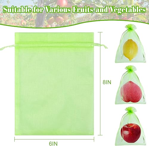 Miniatura 2 de Morcheiong 60 bolsas de protección de 6 x 8 pulgadas, red reutilizable para árboles frutales, malla de jardín con cordón (verde)
