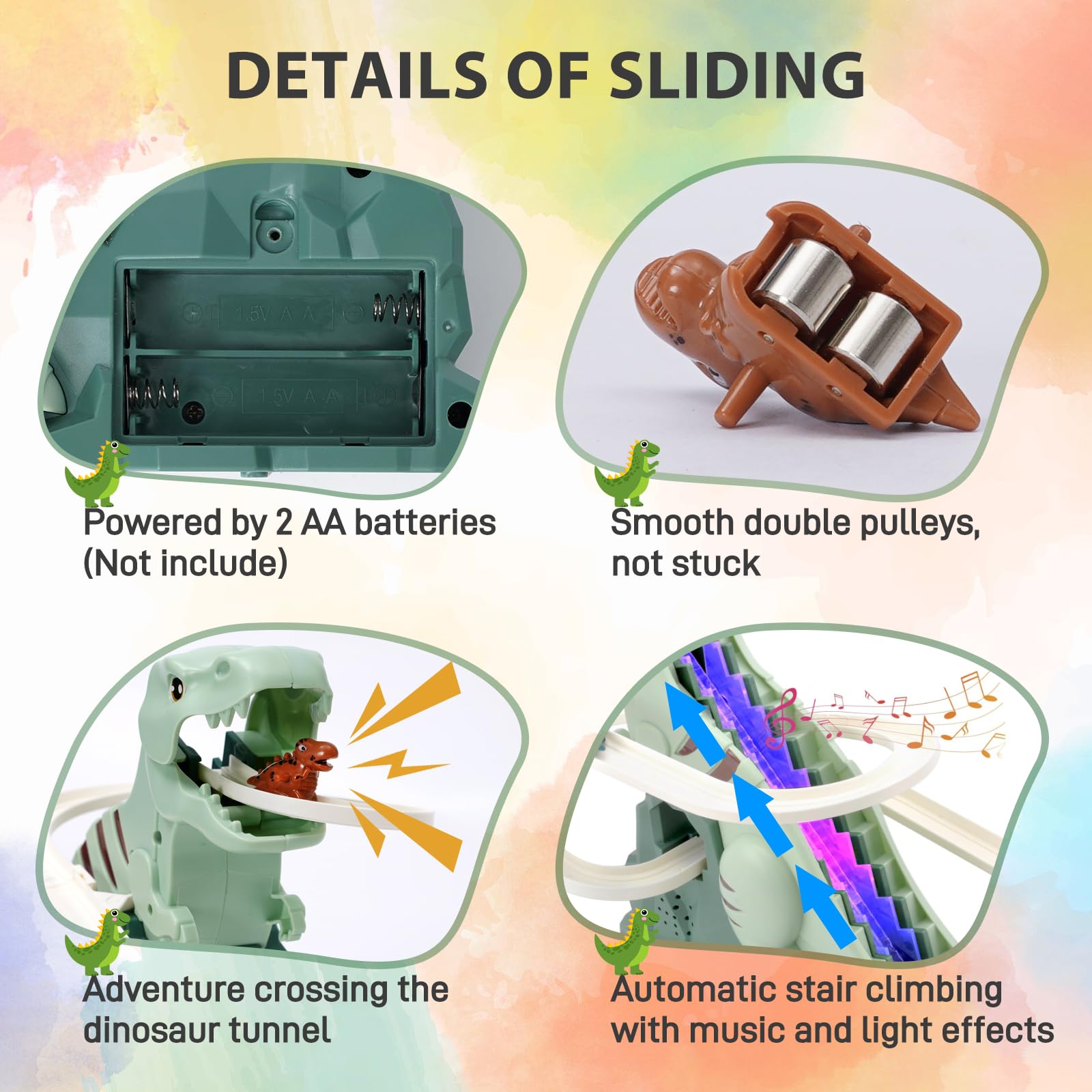 Dinosaur Climbing Stairs Toy Orbit Chasing Race Track Game Set Slide Climb Stairs Toys Roller Coaster Toy with Music Light Educational Puzzle Playsets Gift for Toddler Kids Boys Girls Age 3+ - Image 4