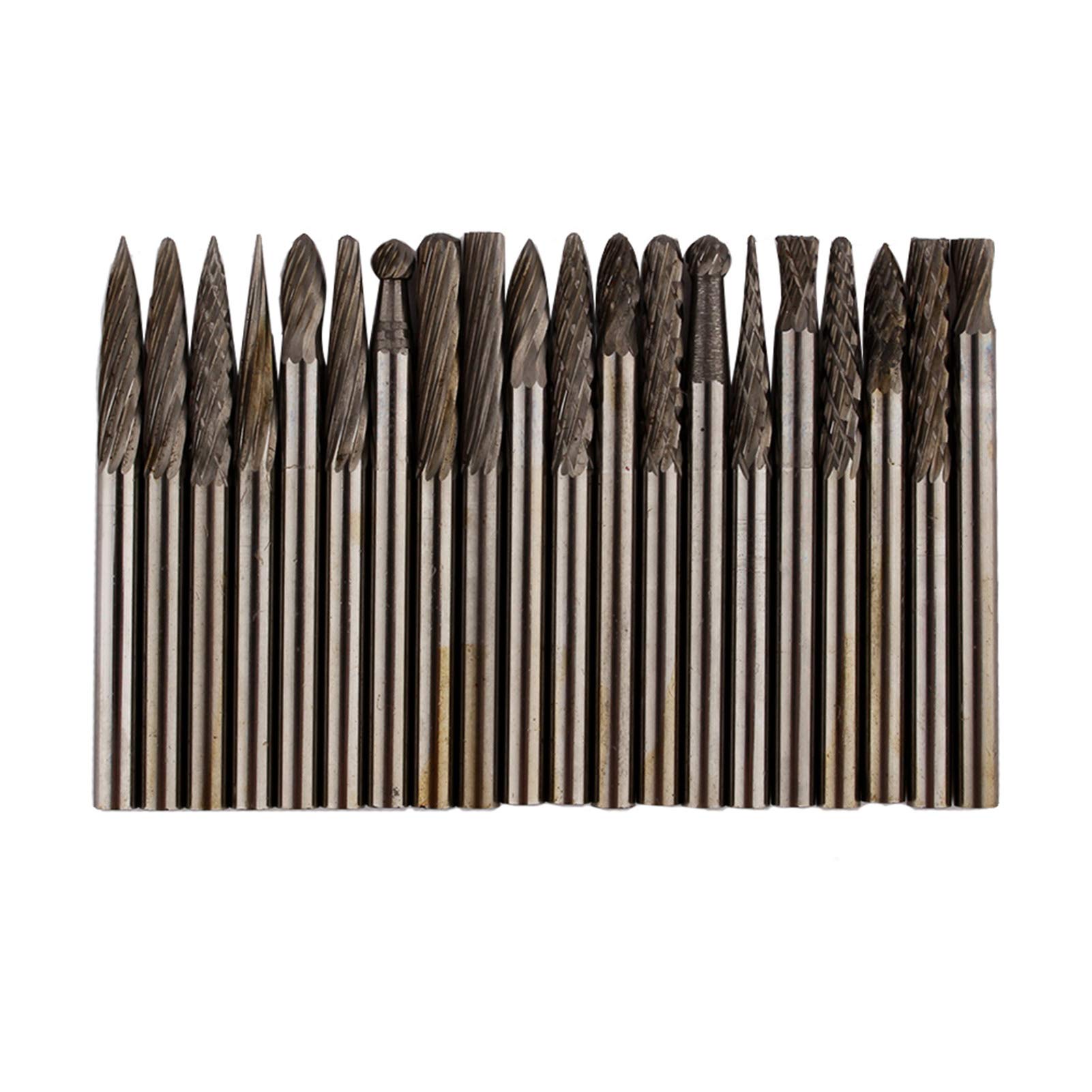 Akozon Carbide Burr Set 20szt 1/8 `` (3mm) Shank wolframu pilniki obrotowe frezy stożkowe do wiertła DIY obróbka drewna rzeźba metal polerowanie grawerowanie wiercenie