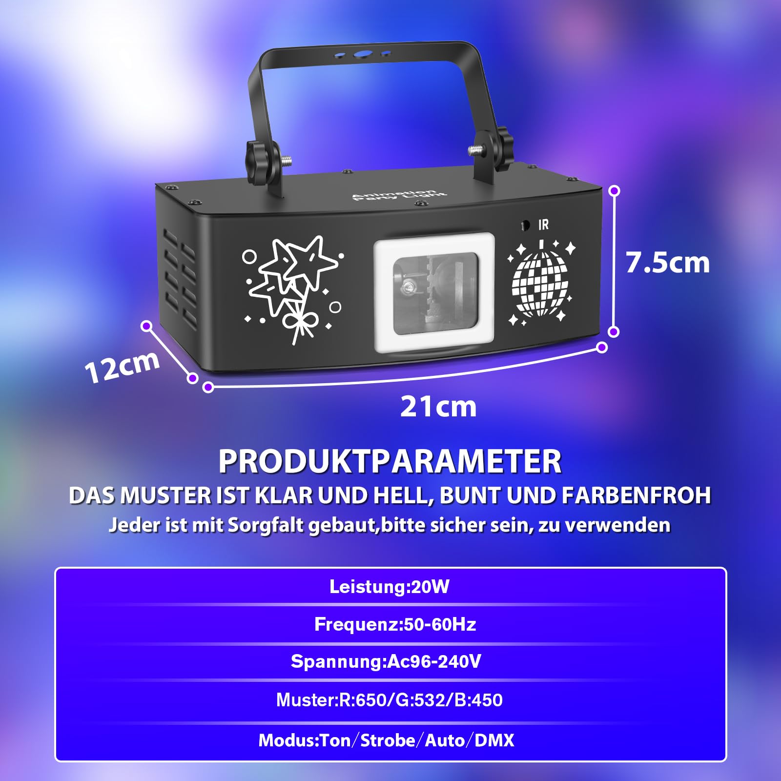 DMX 512 Disco Light Party Light, 3D RGB Light with Remote