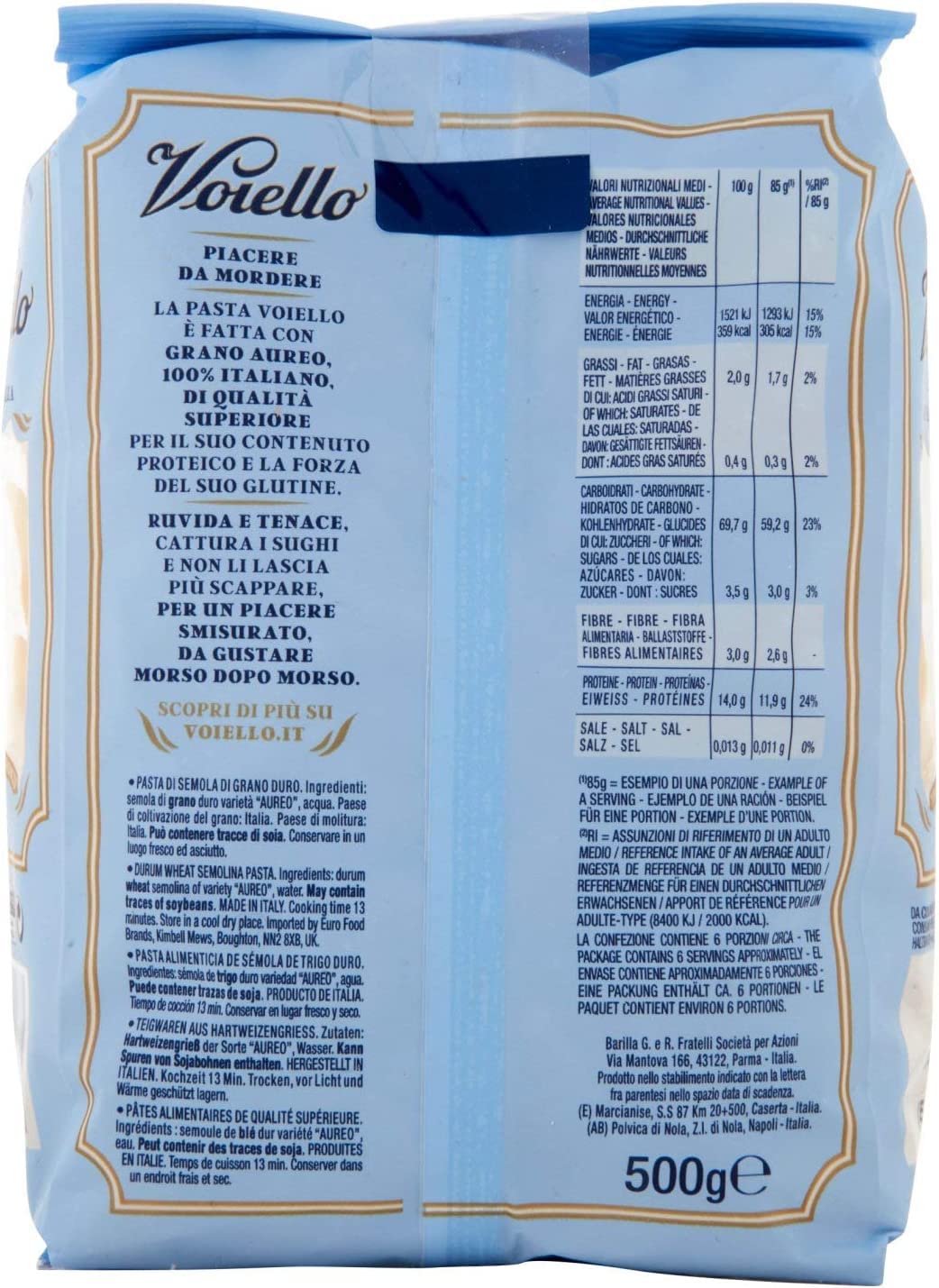 Voiello Pasta Pasta Paquete de prueba 100% italiana 10 x 500 g + Polpa Italian Gourmet 400 g
