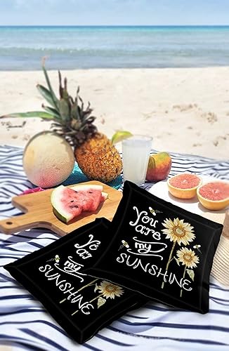 Miniatura 3 de Funda de almohada para exteriores, diseño de girasoles amarillos, citas blancas sobre negro, impermeables, paquete de 2 fundas de almohada florales